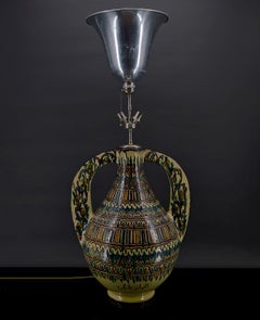 Important ceramic vase mounted as a lamp, By El-Kharraz, Nabeul, Tunisia, 1900's