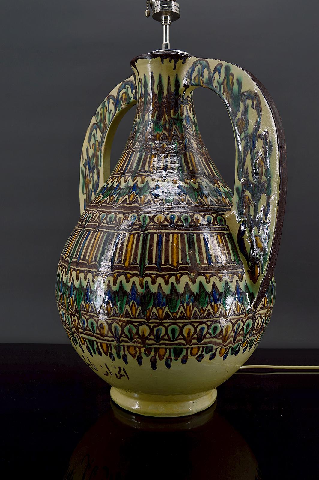 Wichtige Keramikvase als Lampe montiert, von El-Kharraz, Nabeul, Tunesien, 1900er Jahre im Angebot 2
