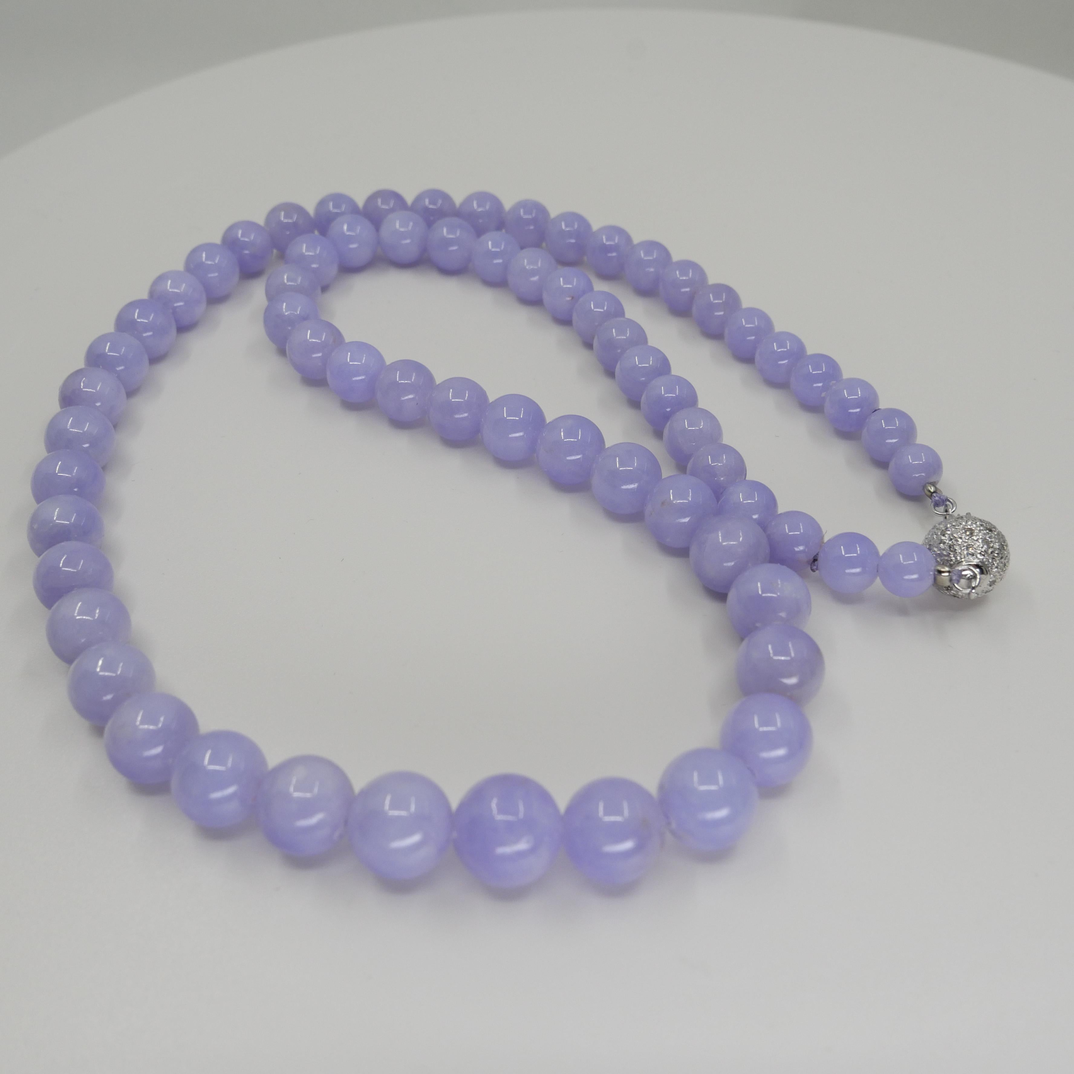 Important Certified 313 Carats Lavender Jade Beads & Diamond Necklace 8