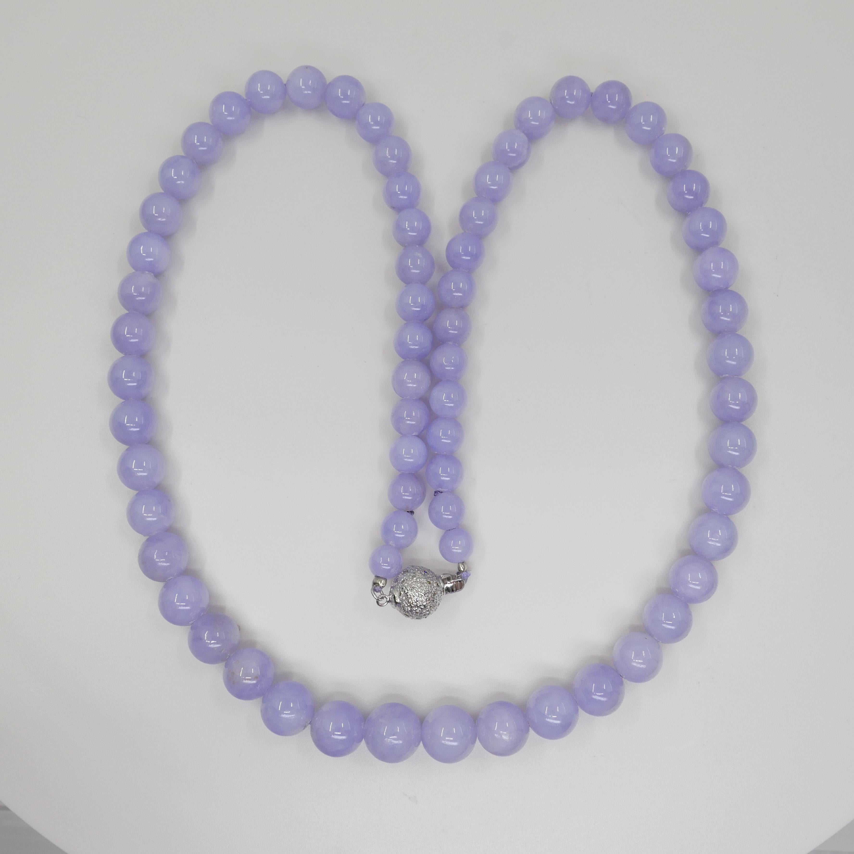 Important Certified 313 Carats Lavender Jade Beads & Diamond Necklace 9