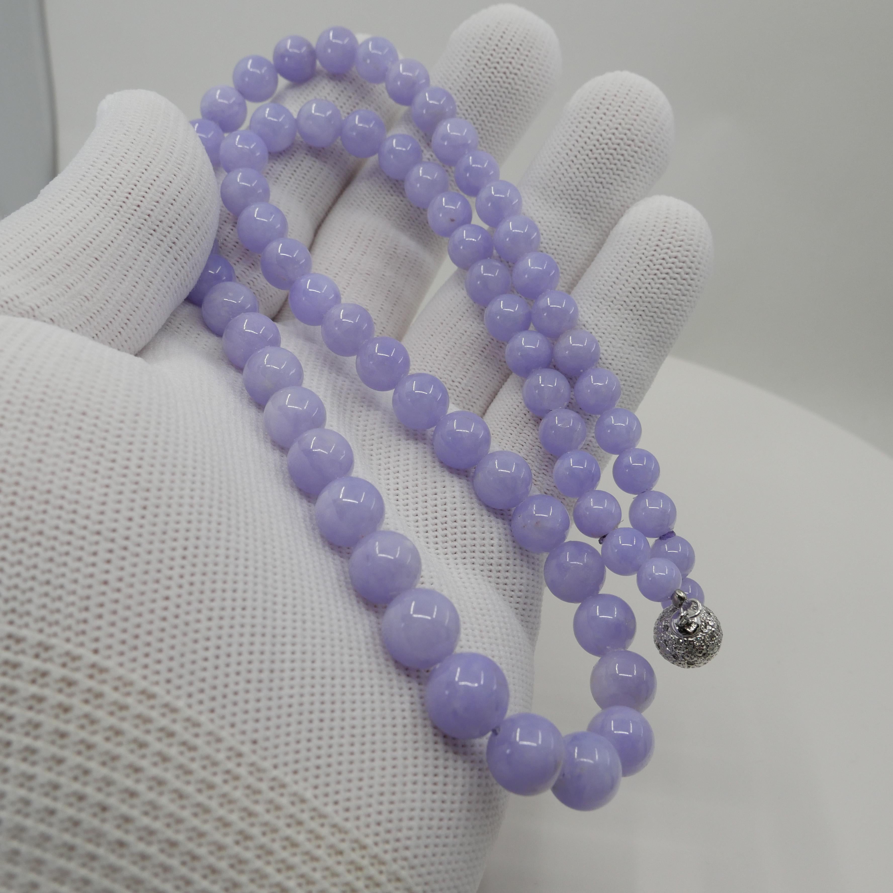 Important Certified 313 Carats Lavender Jade Beads & Diamond Necklace 10