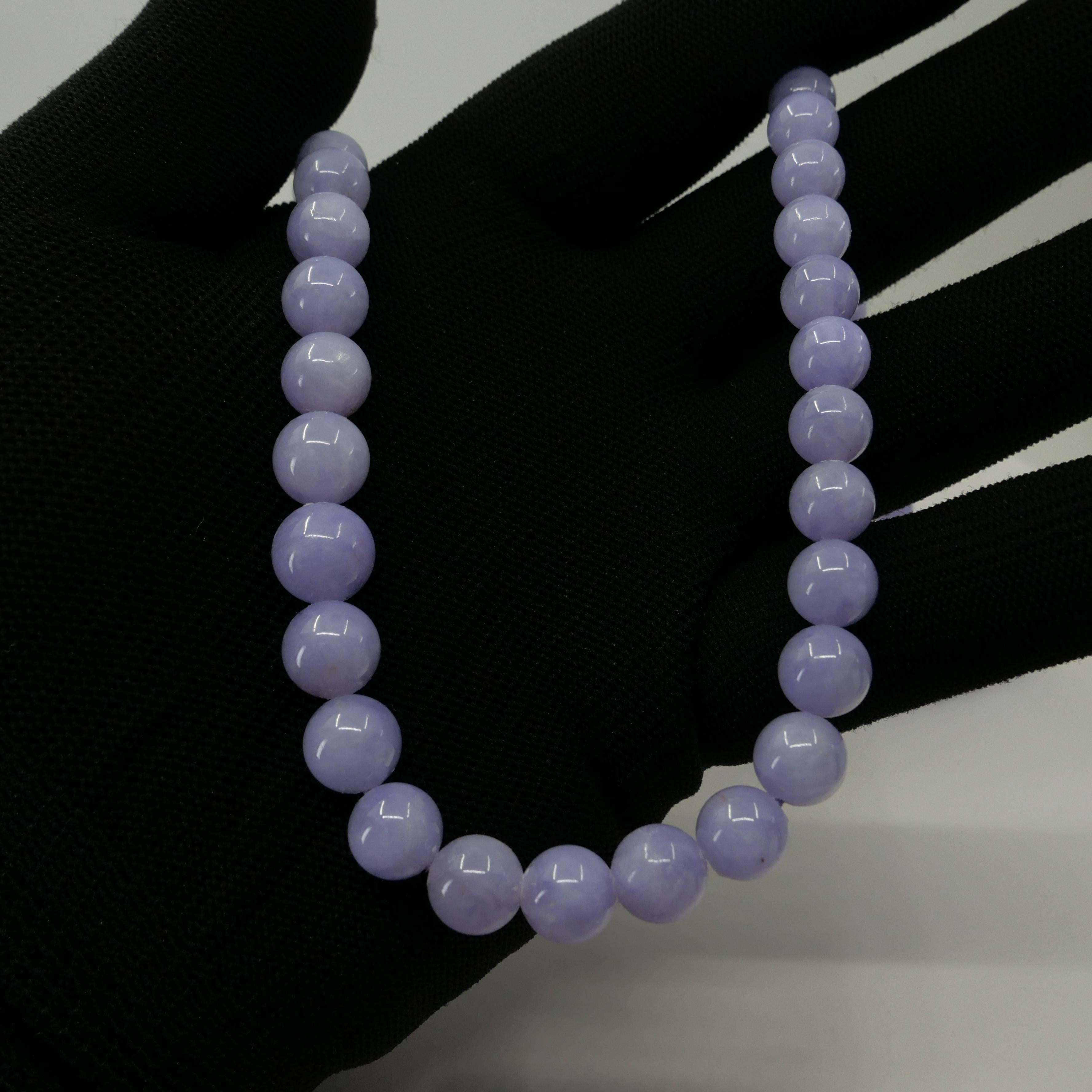 Important Certified 313 Carats Lavender Jade Beads & Diamond Necklace 11