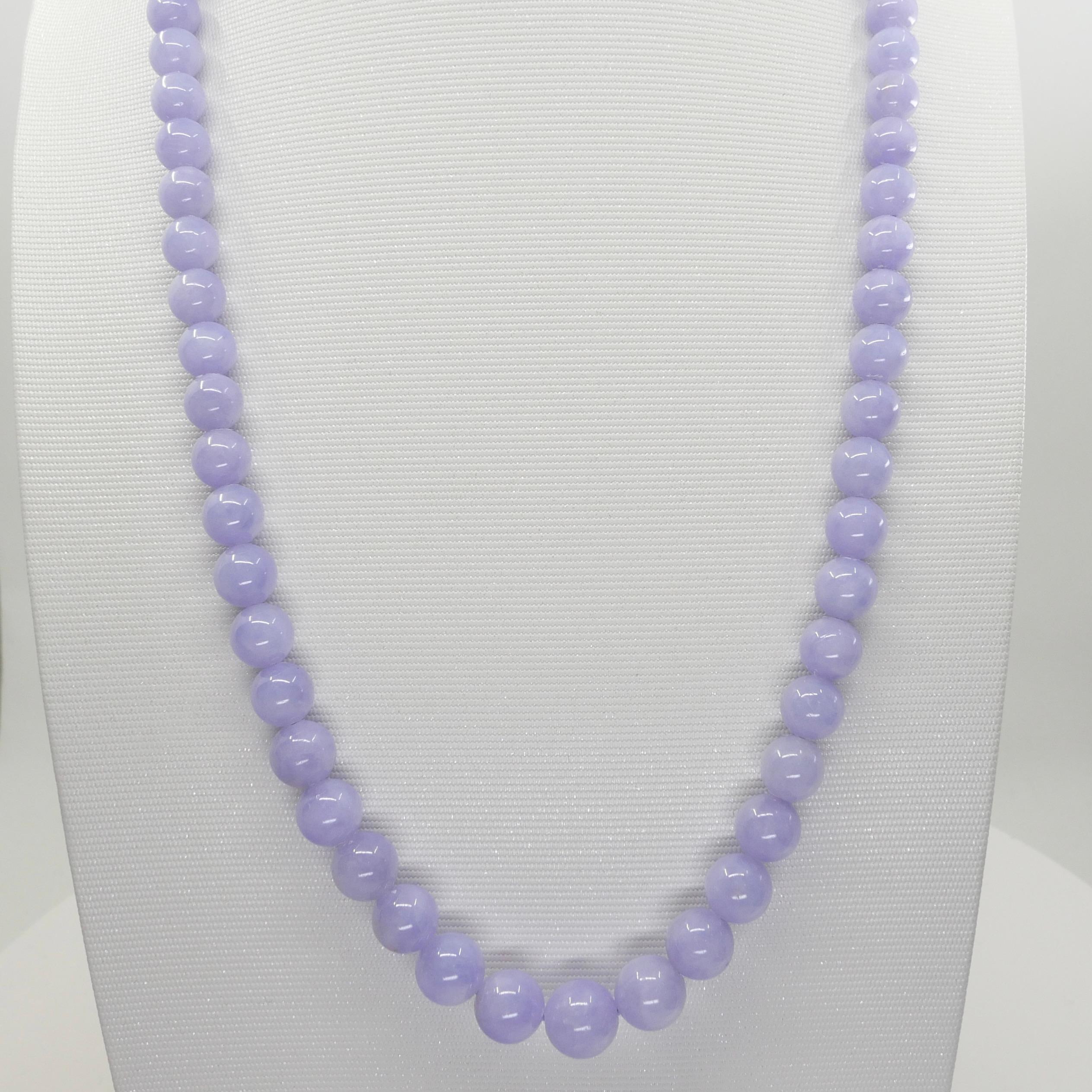 Important Certified 313 Carats Lavender Jade Beads & Diamond Necklace 1