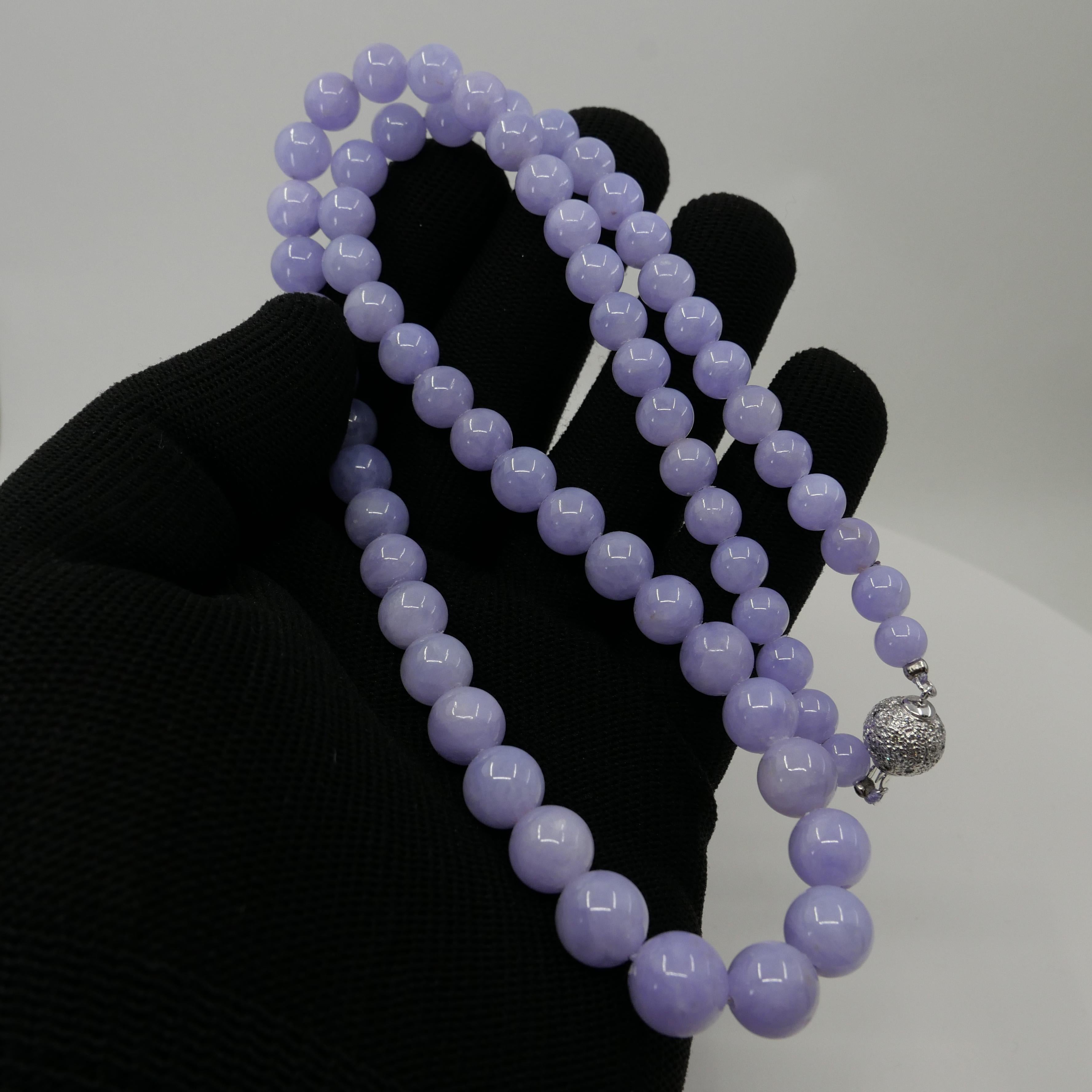 Important Certified 313 Carats Lavender Jade Beads & Diamond Necklace 2