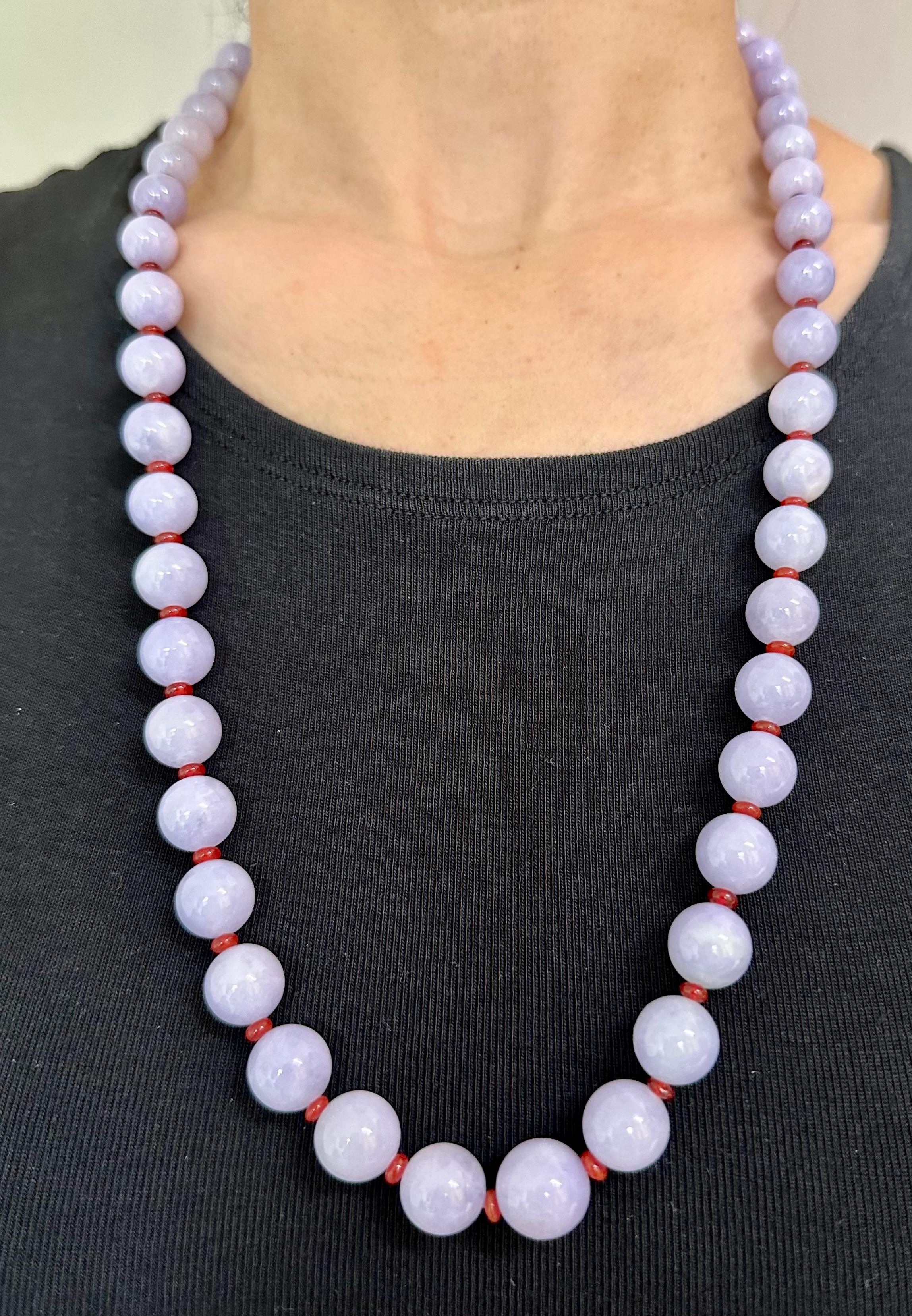 Important Certified 500 Carats Lavender Jade Beads, Red Agate & Diamond Necklace 4