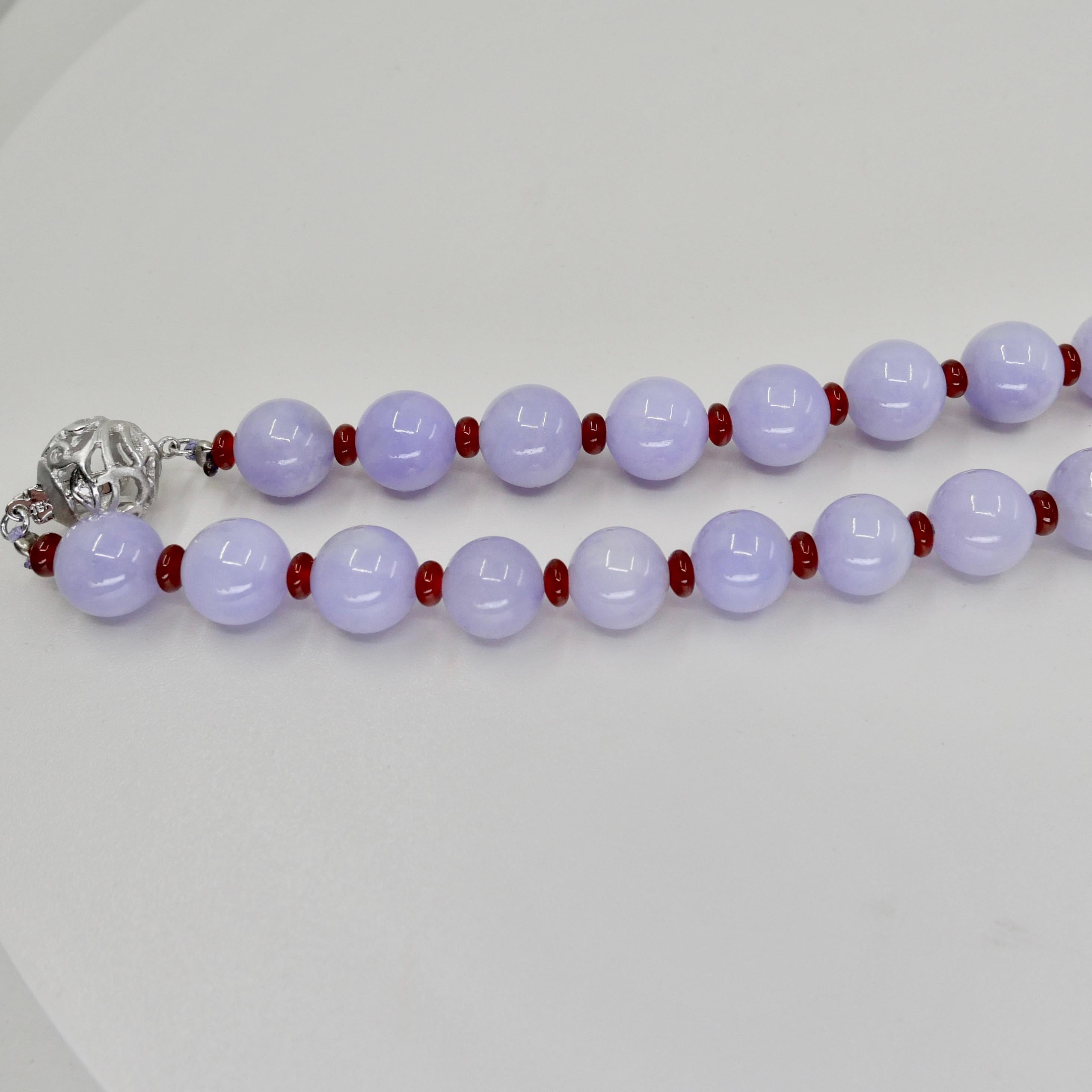 Important Certified 500 Carats Lavender Jade Beads, Red Agate & Diamond Necklace 5