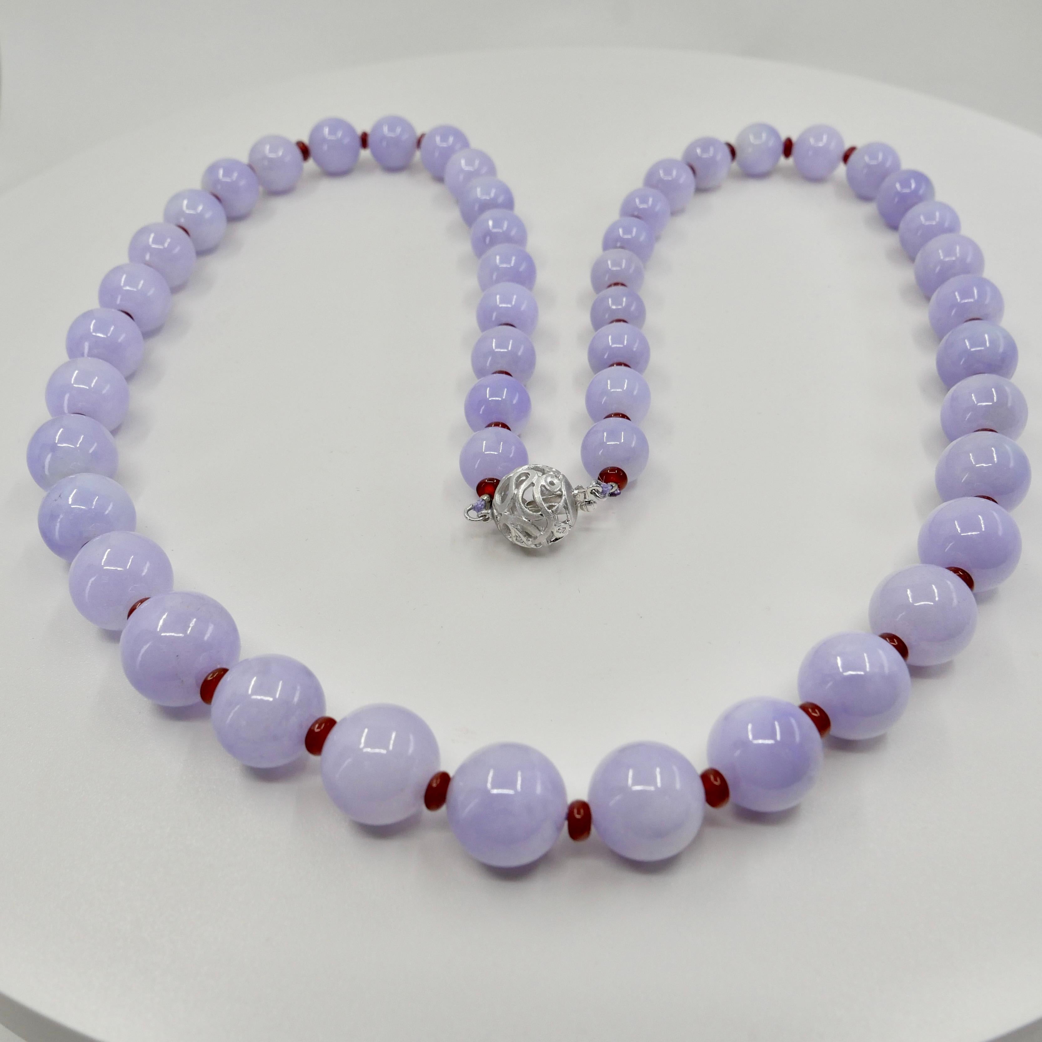 Important Certified 500 Carats Lavender Jade Beads, Red Agate & Diamond Necklace 6