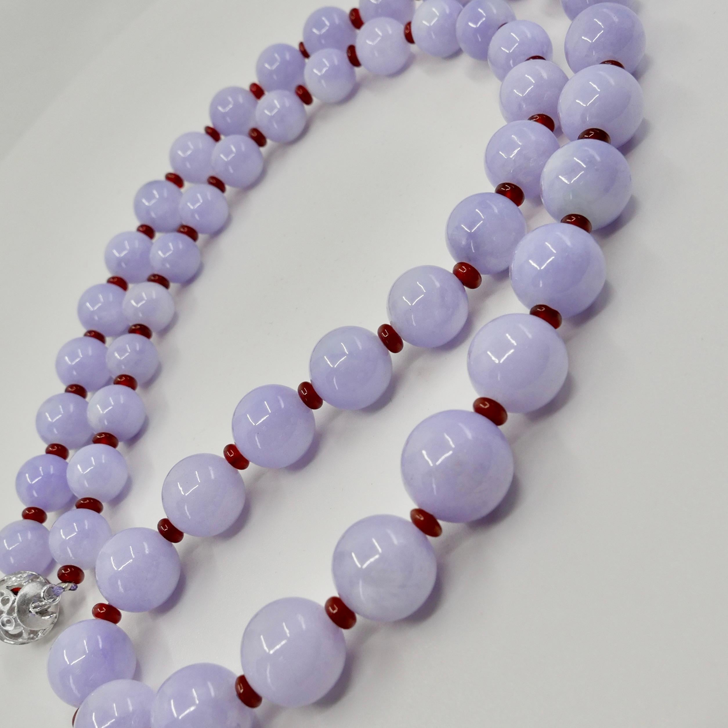 Important Certified 500 Carats Lavender Jade Beads, Red Agate & Diamond Necklace 7