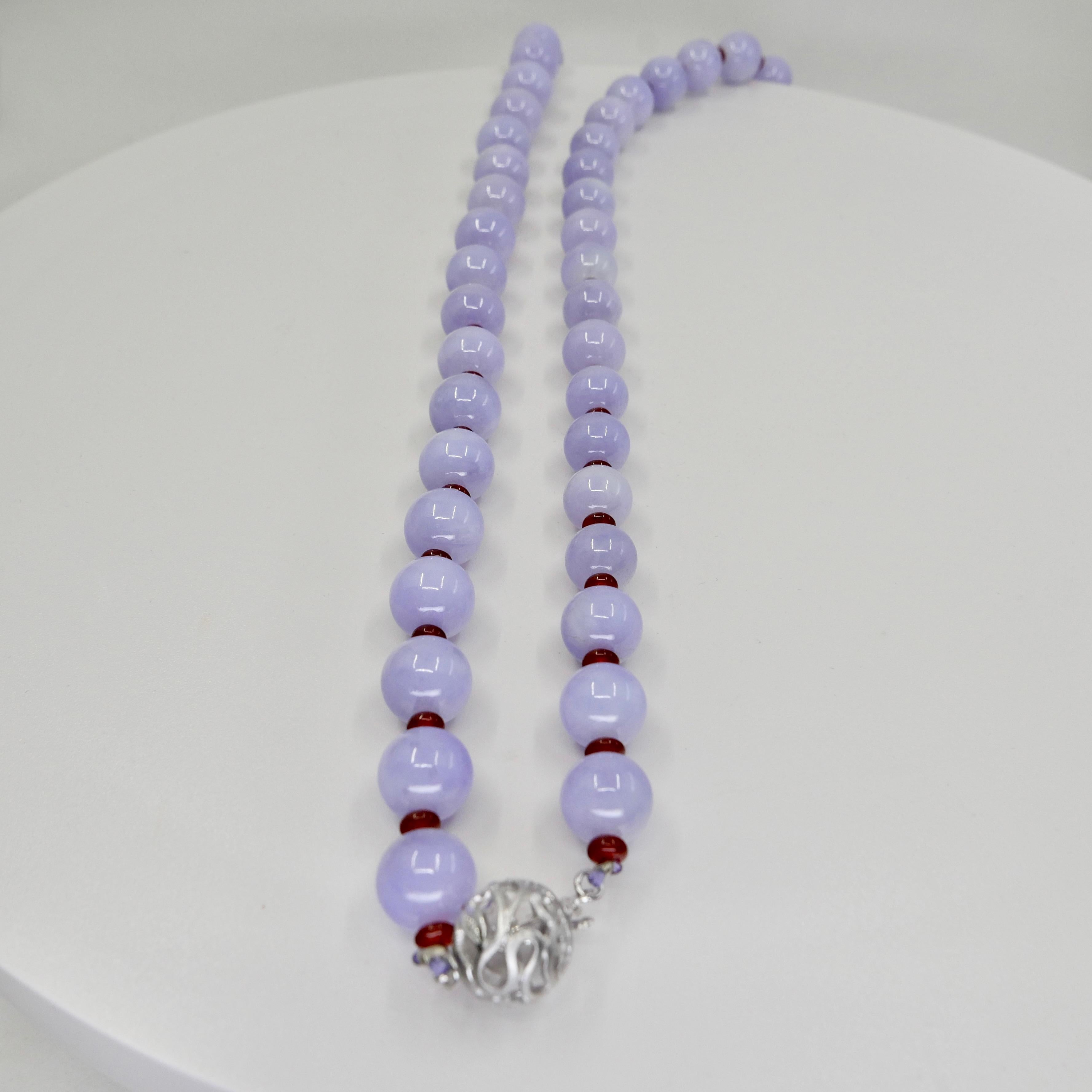 Important Certified 500 Carats Lavender Jade Beads, Red Agate & Diamond Necklace 8