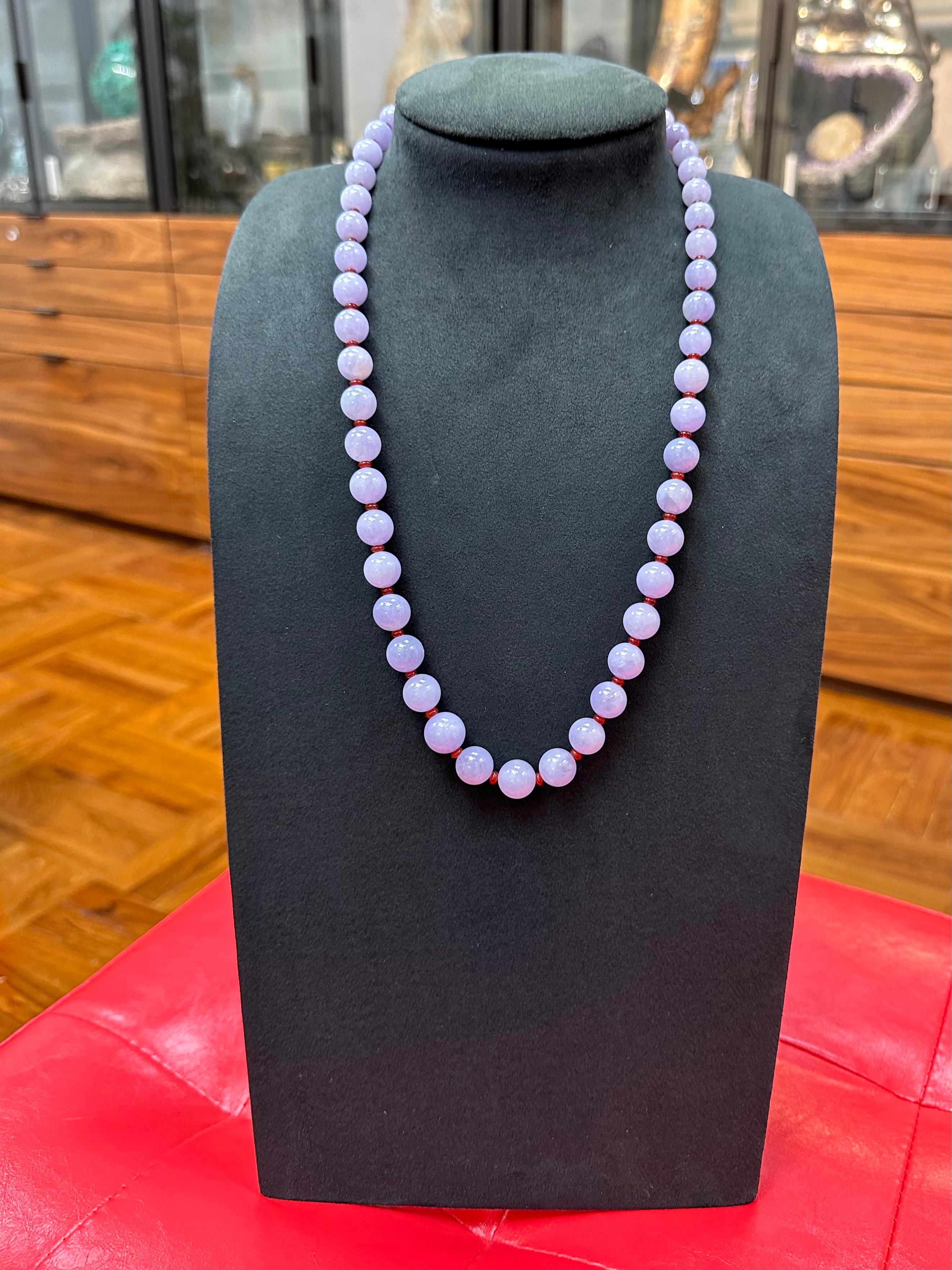Important Certified 500 Carats Lavender Jade Beads, Red Agate & Diamond Necklace 9