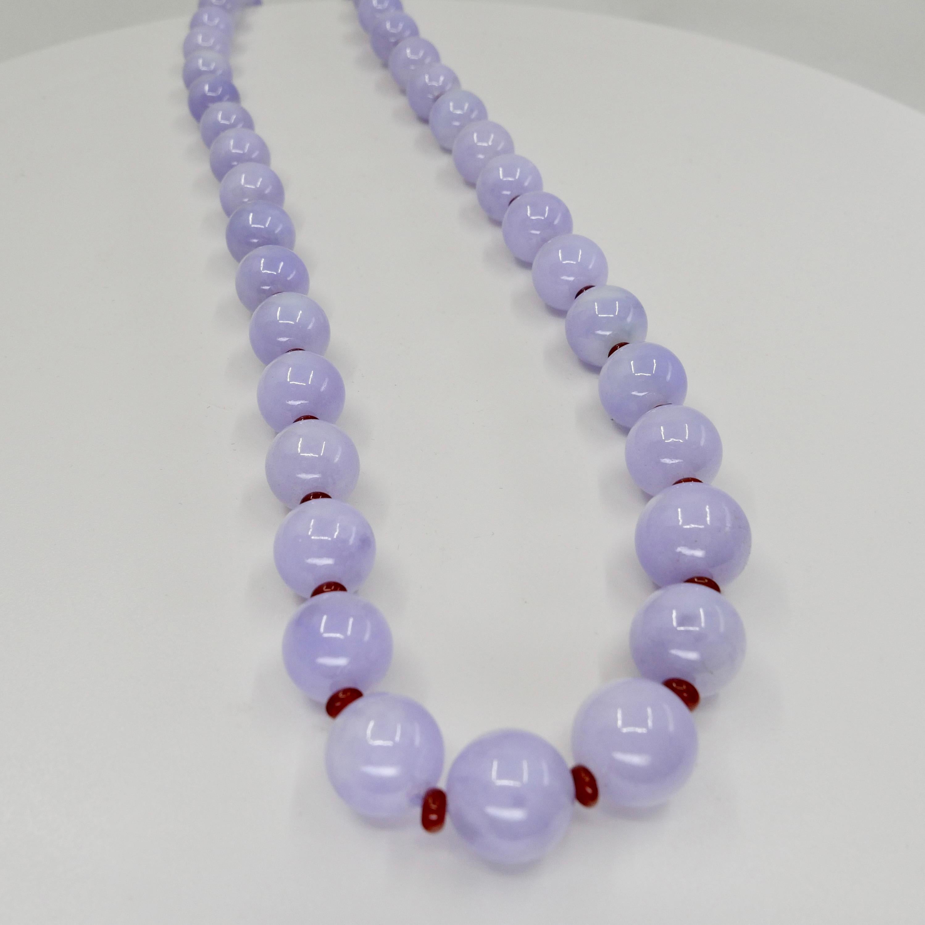 Important Certified 500 Carats Lavender Jade Beads, Red Agate & Diamond Necklace 10
