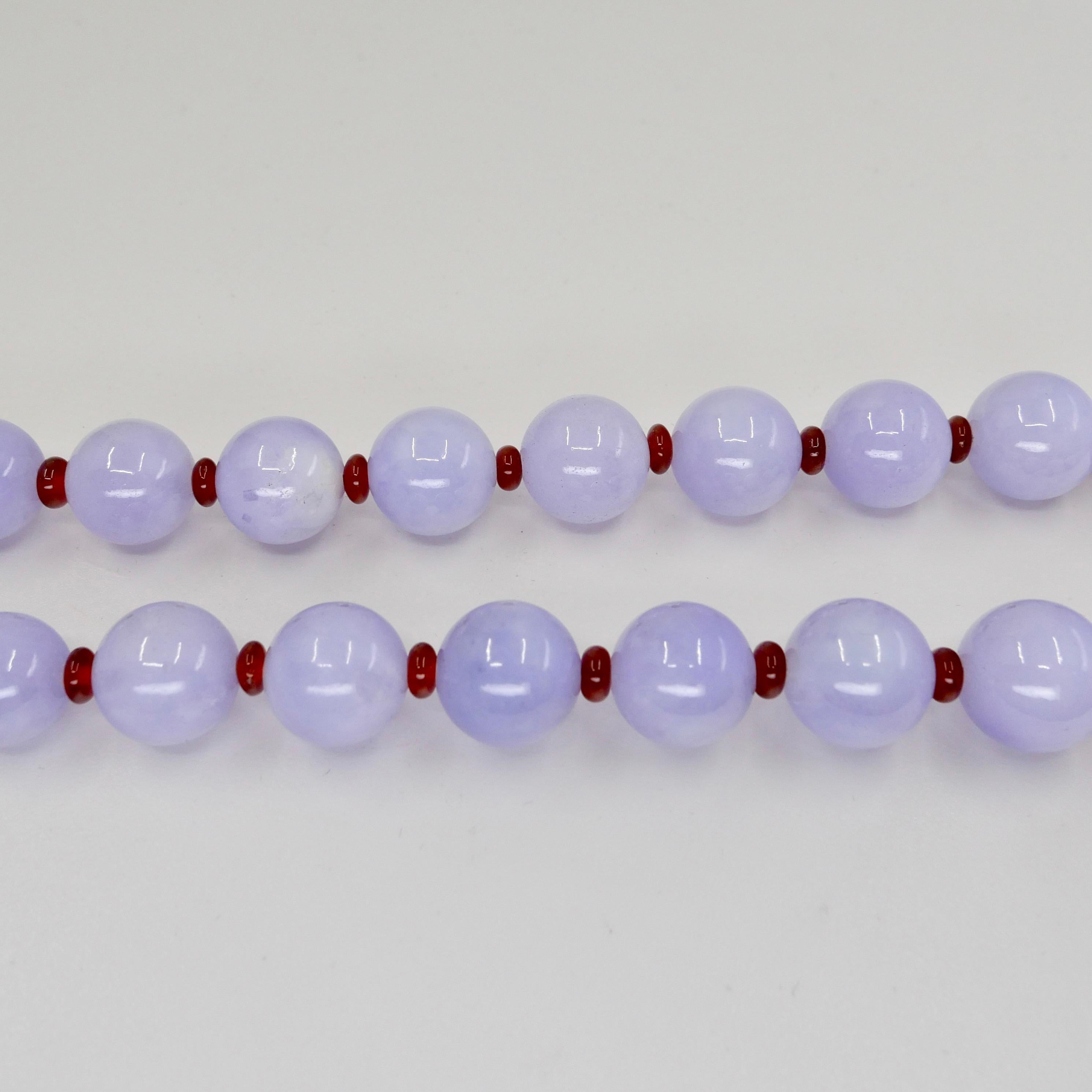 Important Certified 500 Carats Lavender Jade Beads, Red Agate & Diamond Necklace 11