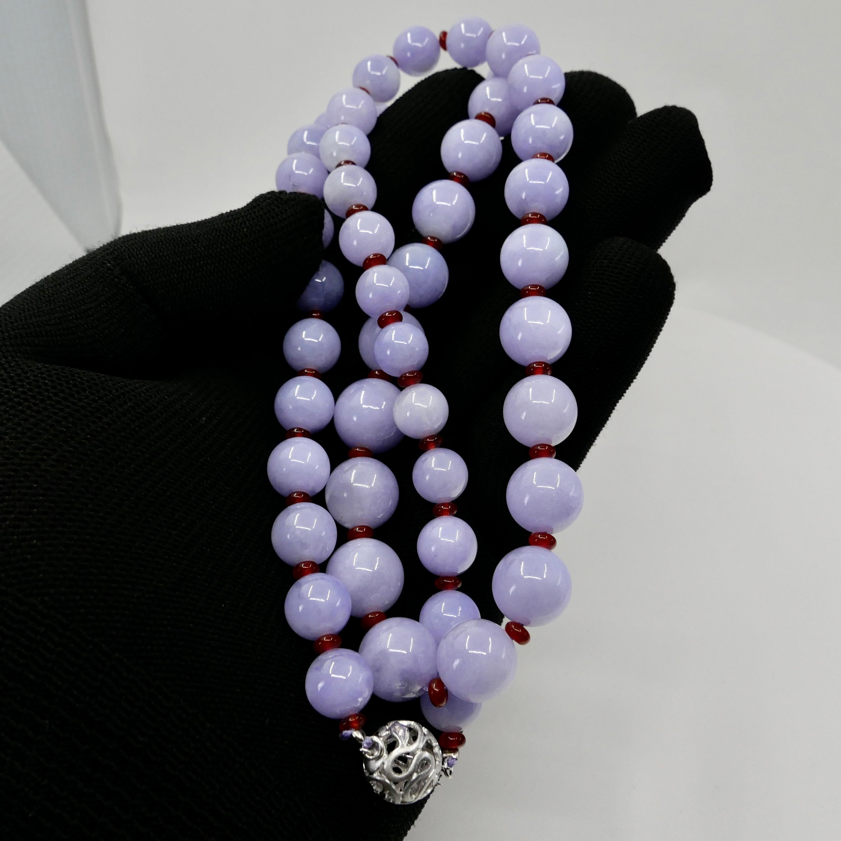 Important Certified 500 Carats Lavender Jade Beads, Red Agate & Diamond Necklace 13