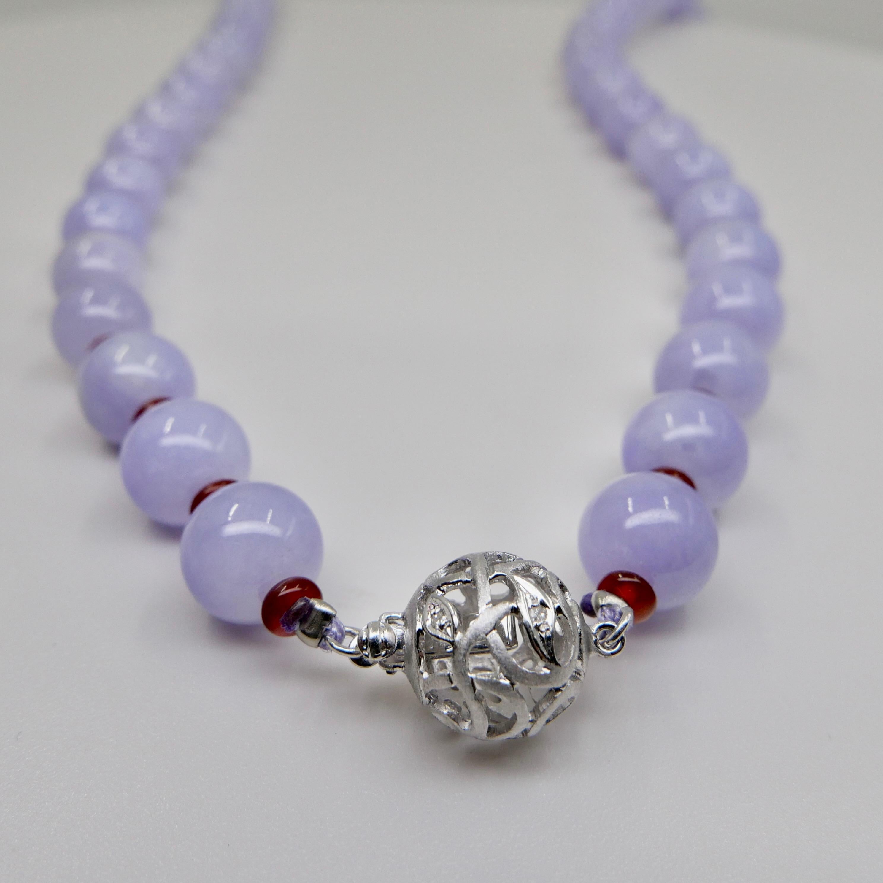 Important Certified 500 Carats Lavender Jade Beads, Red Agate & Diamond Necklace In New Condition In Hong Kong, HK