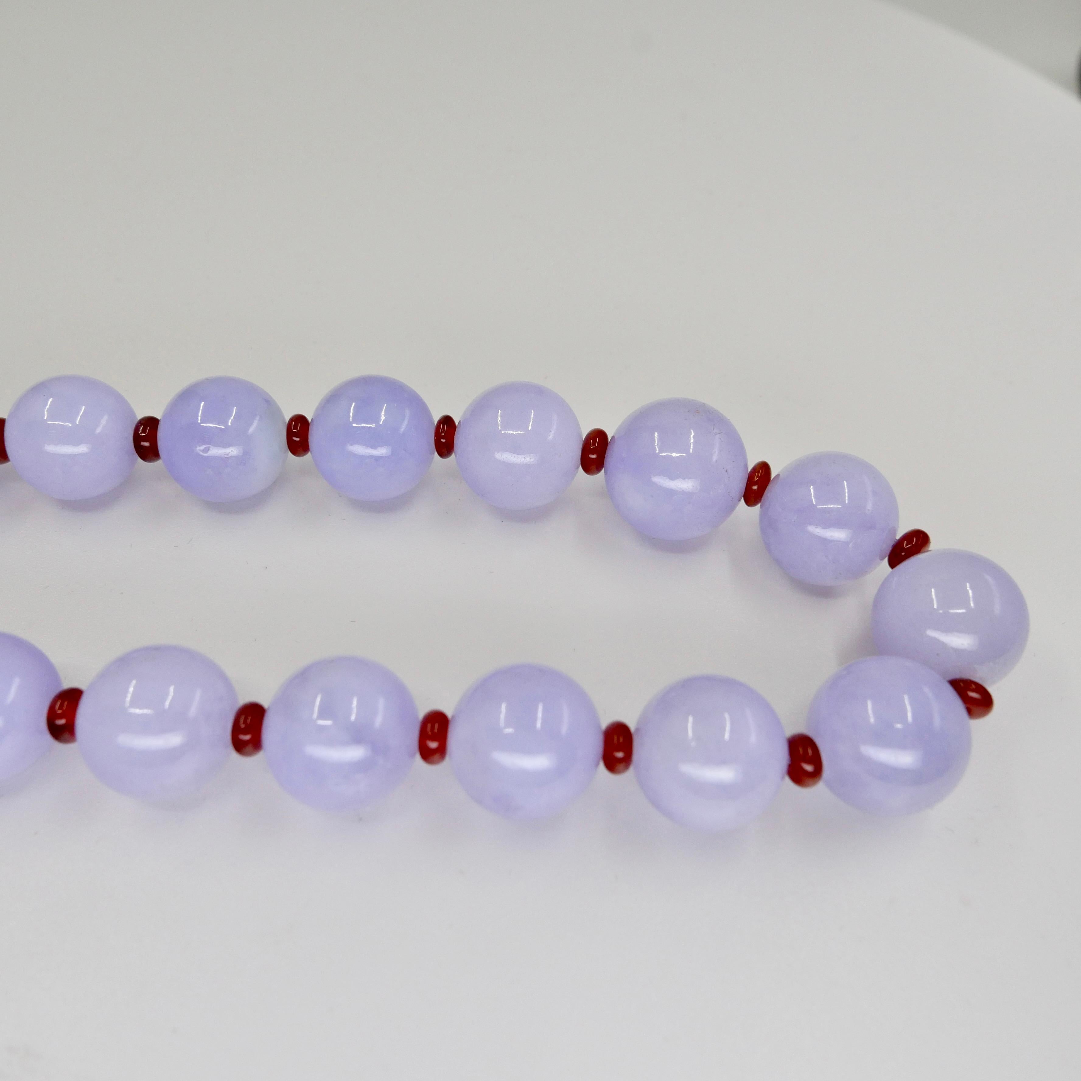 Women's Important Certified 500 Carats Lavender Jade Beads, Red Agate & Diamond Necklace