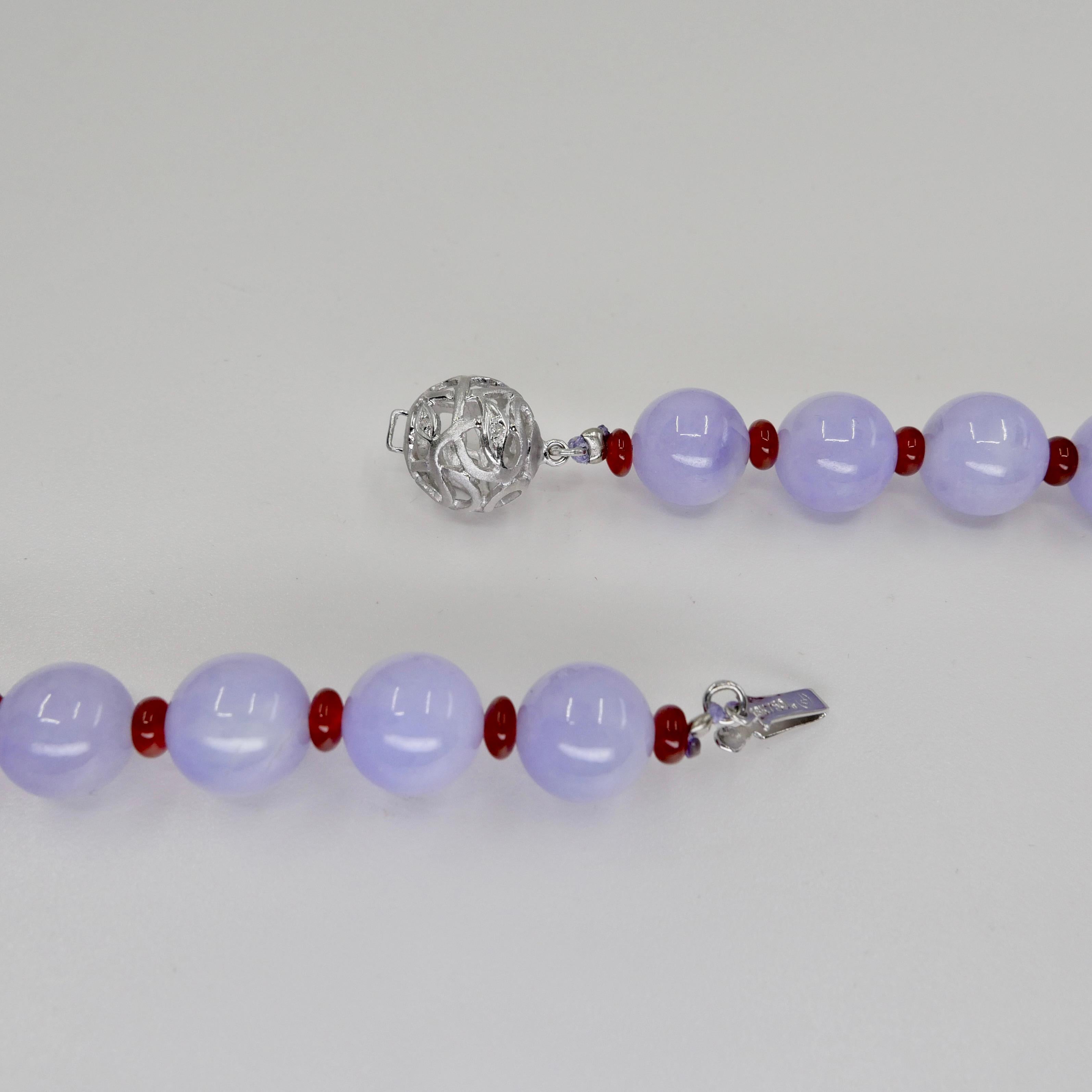 Important Certified 500 Carats Lavender Jade Beads, Red Agate & Diamond Necklace 1