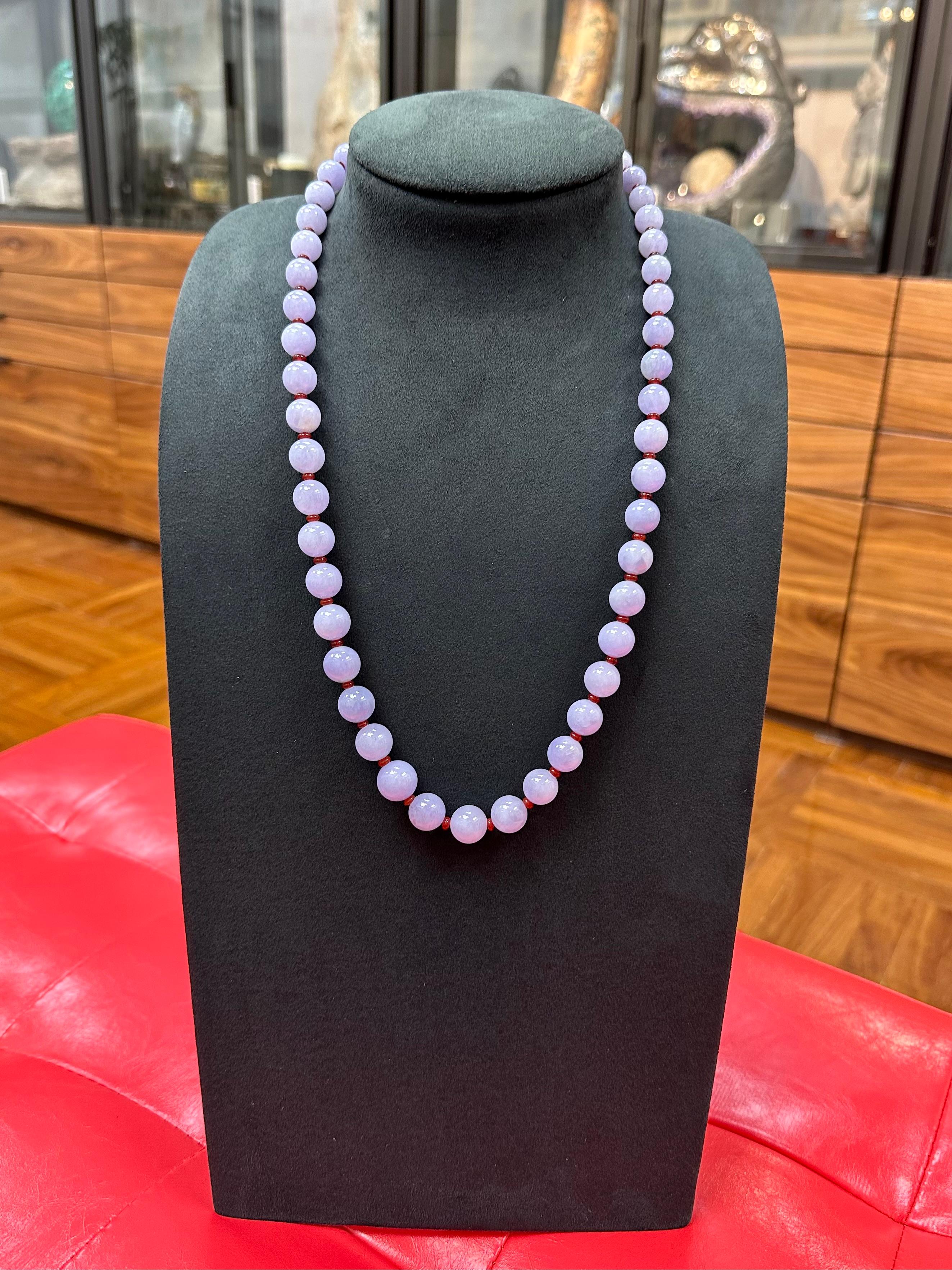 Important Certified 500 Carats Lavender Jade Beads, Red Agate & Diamond Necklace 2