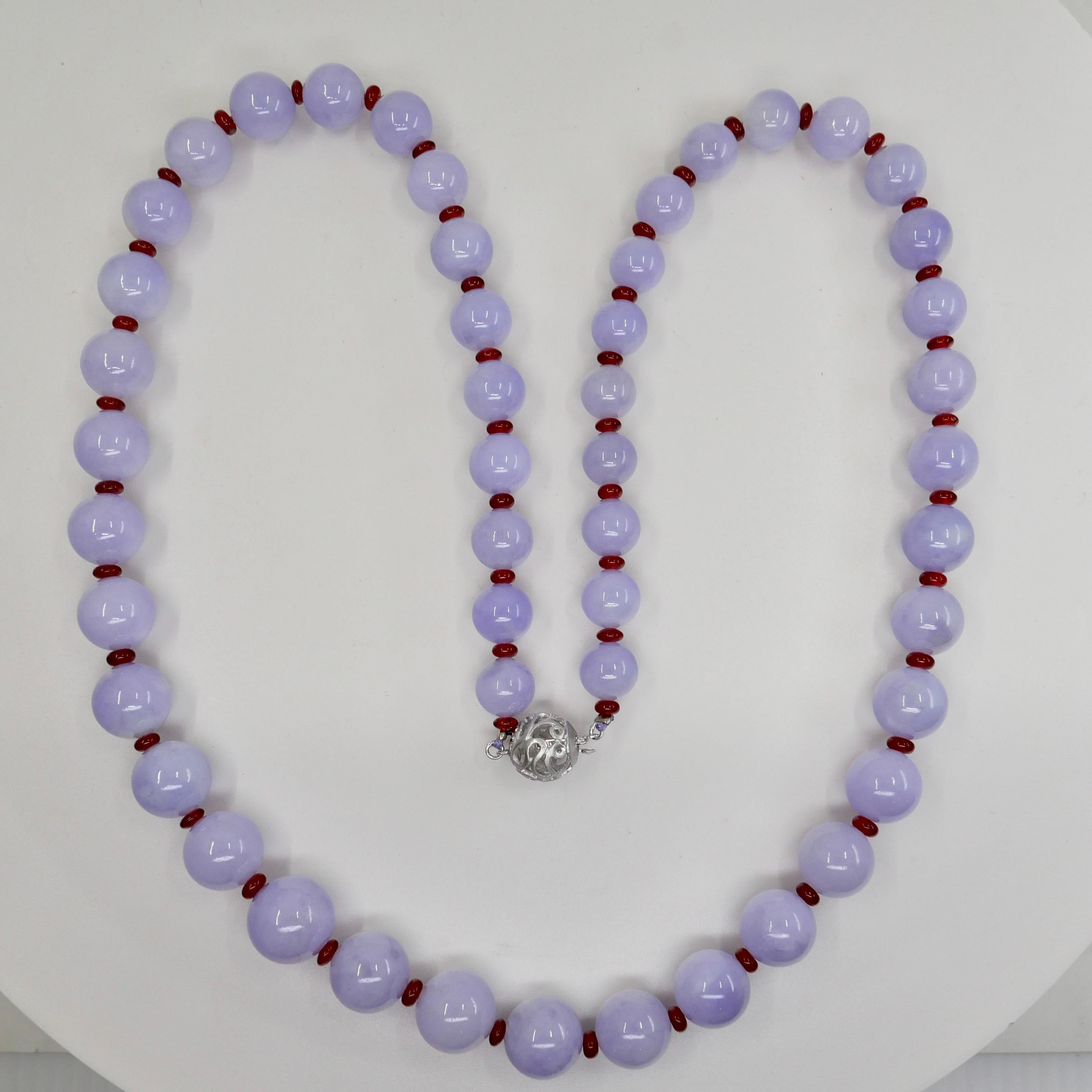 Important Certified 500 Carats Lavender Jade Beads, Red Agate & Diamond Necklace 3