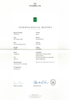 Importante Anello di platino con diamante smeraldo Muzo certificato da 7,38 carati