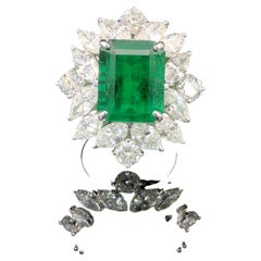 Importante Anello di platino con diamante smeraldo Muzo certificato da 7,38 carati