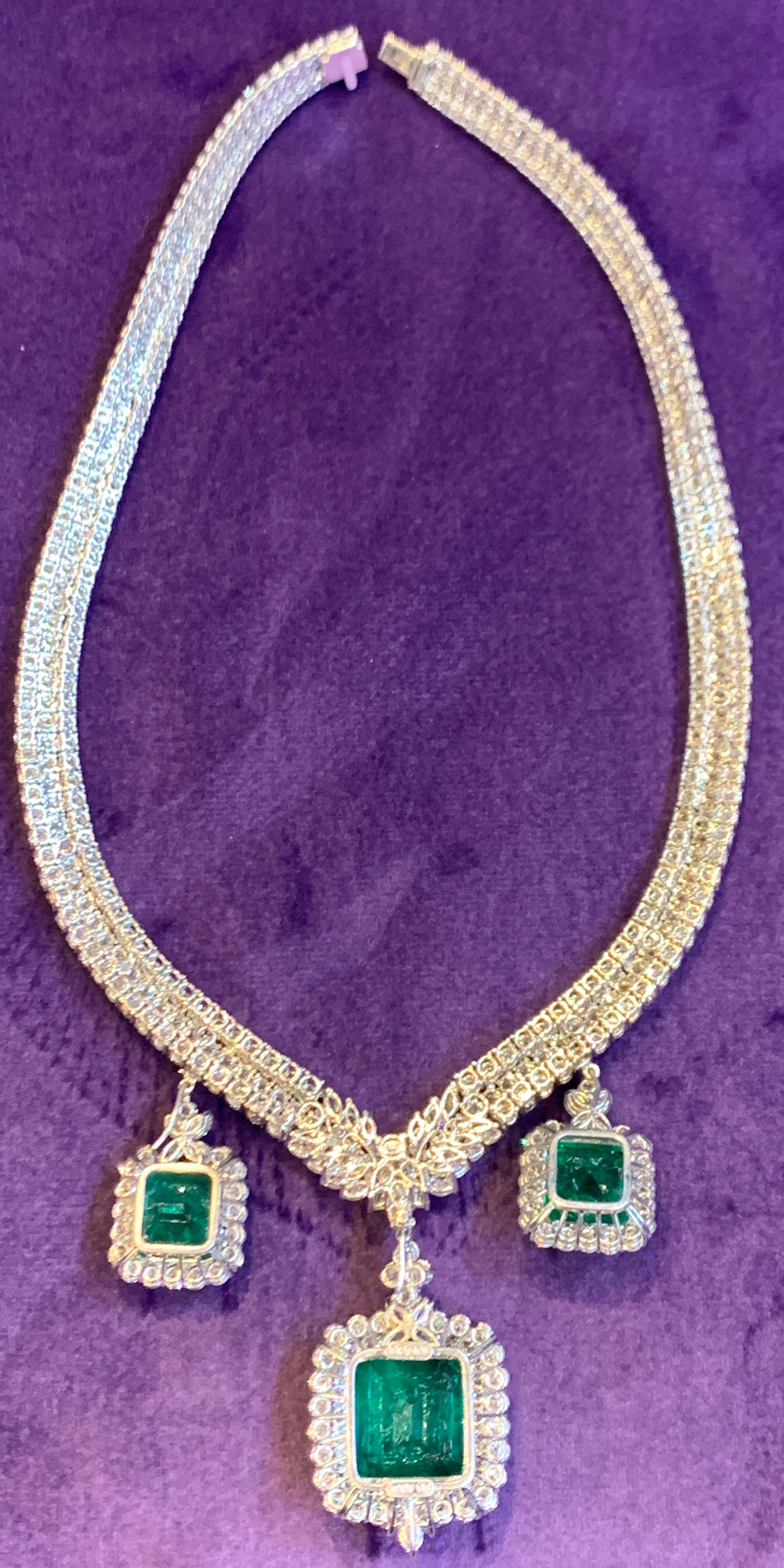  Certified Colombian Emerald and Diamond Necklace For Sale 5