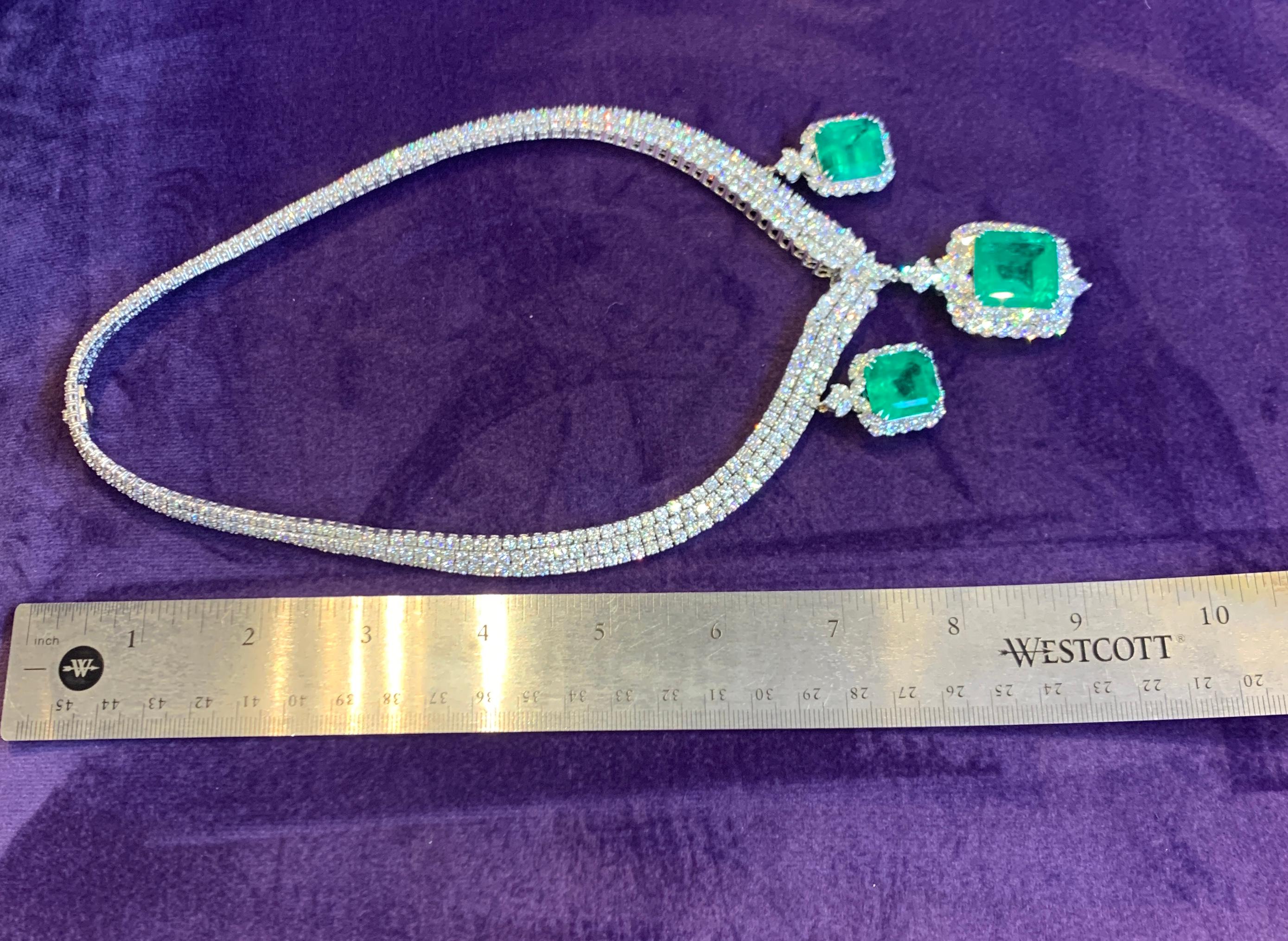  Certified Colombian Emerald and Diamond Necklace For Sale 6