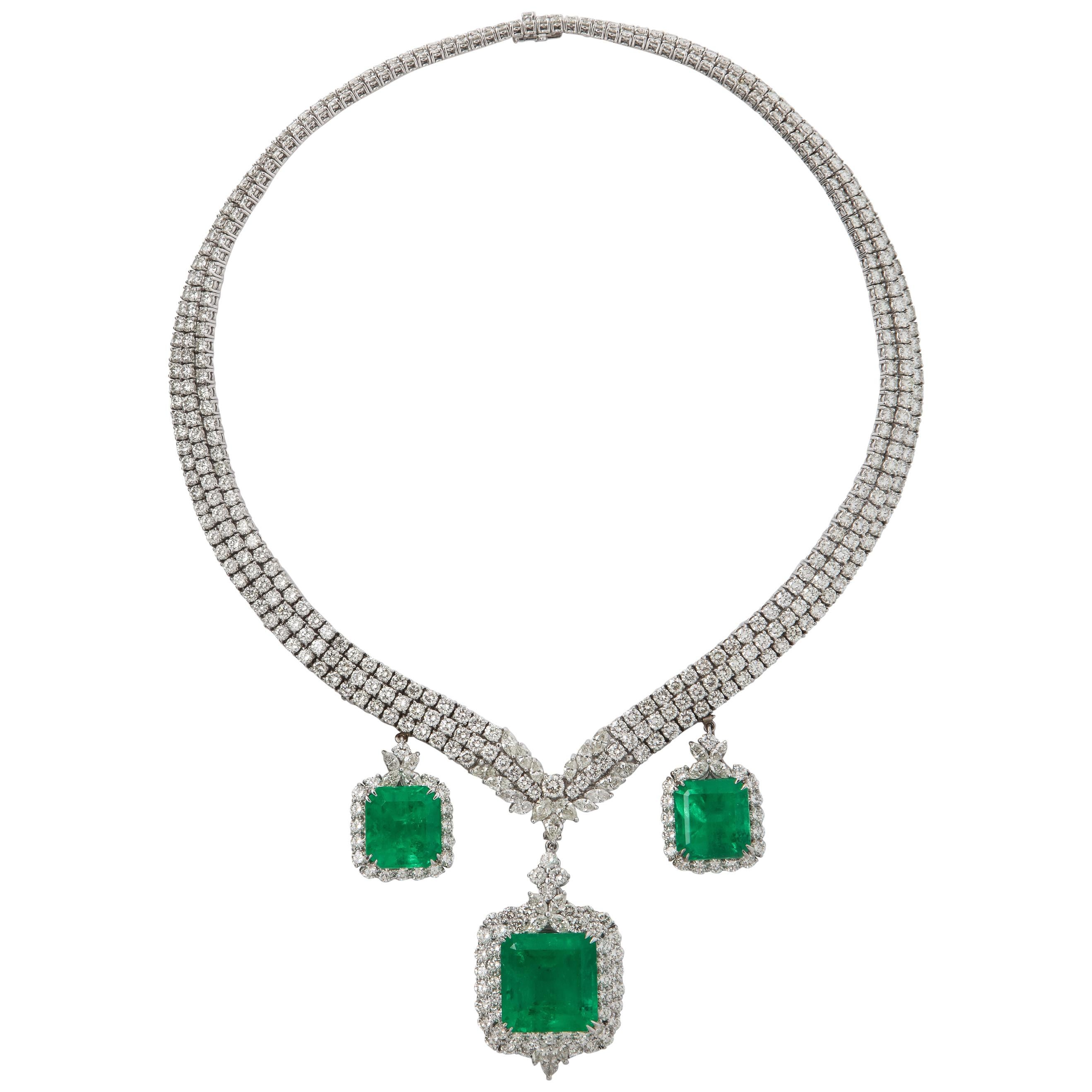 Certified Colombian Emerald and Diamond Necklace