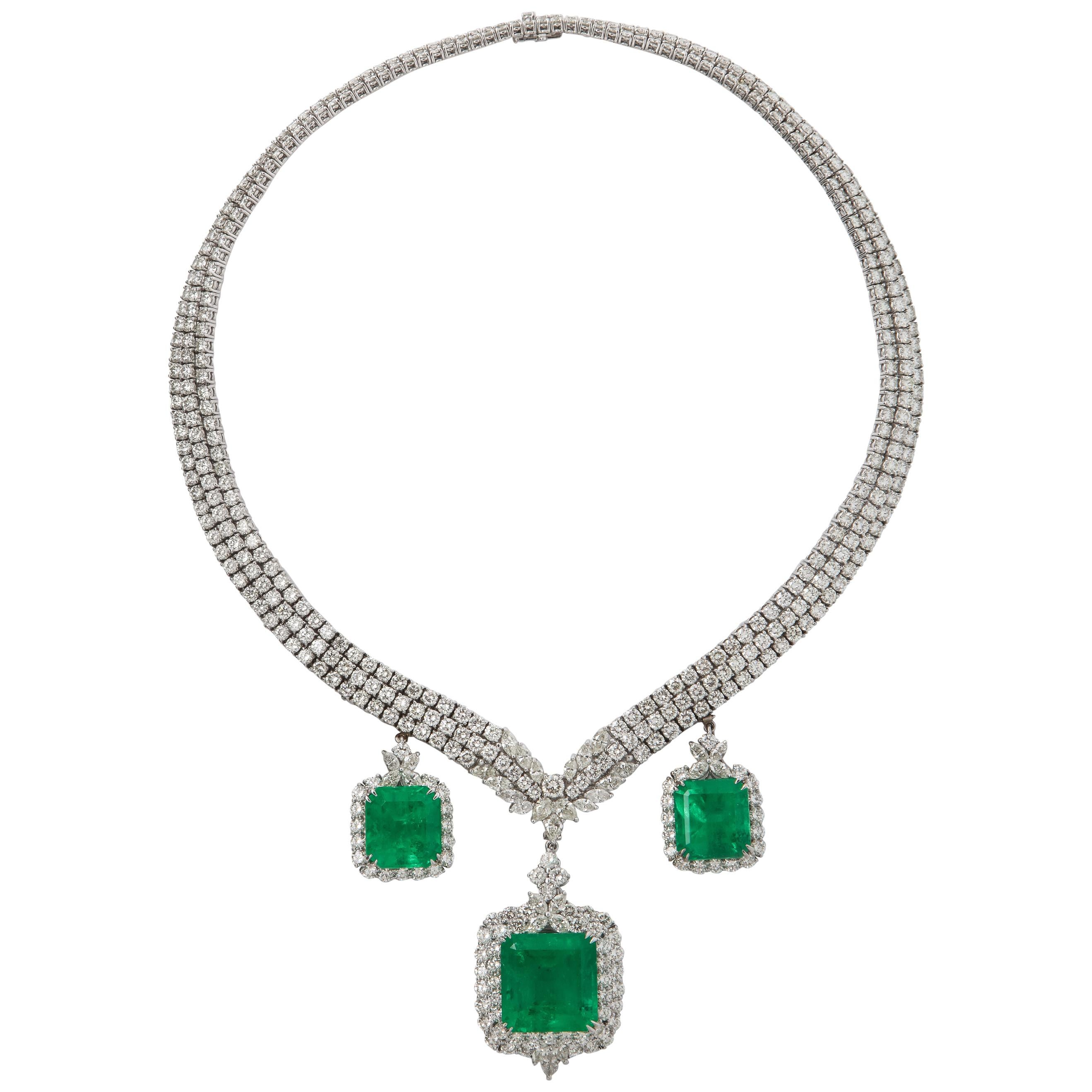  Certified Colombian Emerald and Diamond Necklace