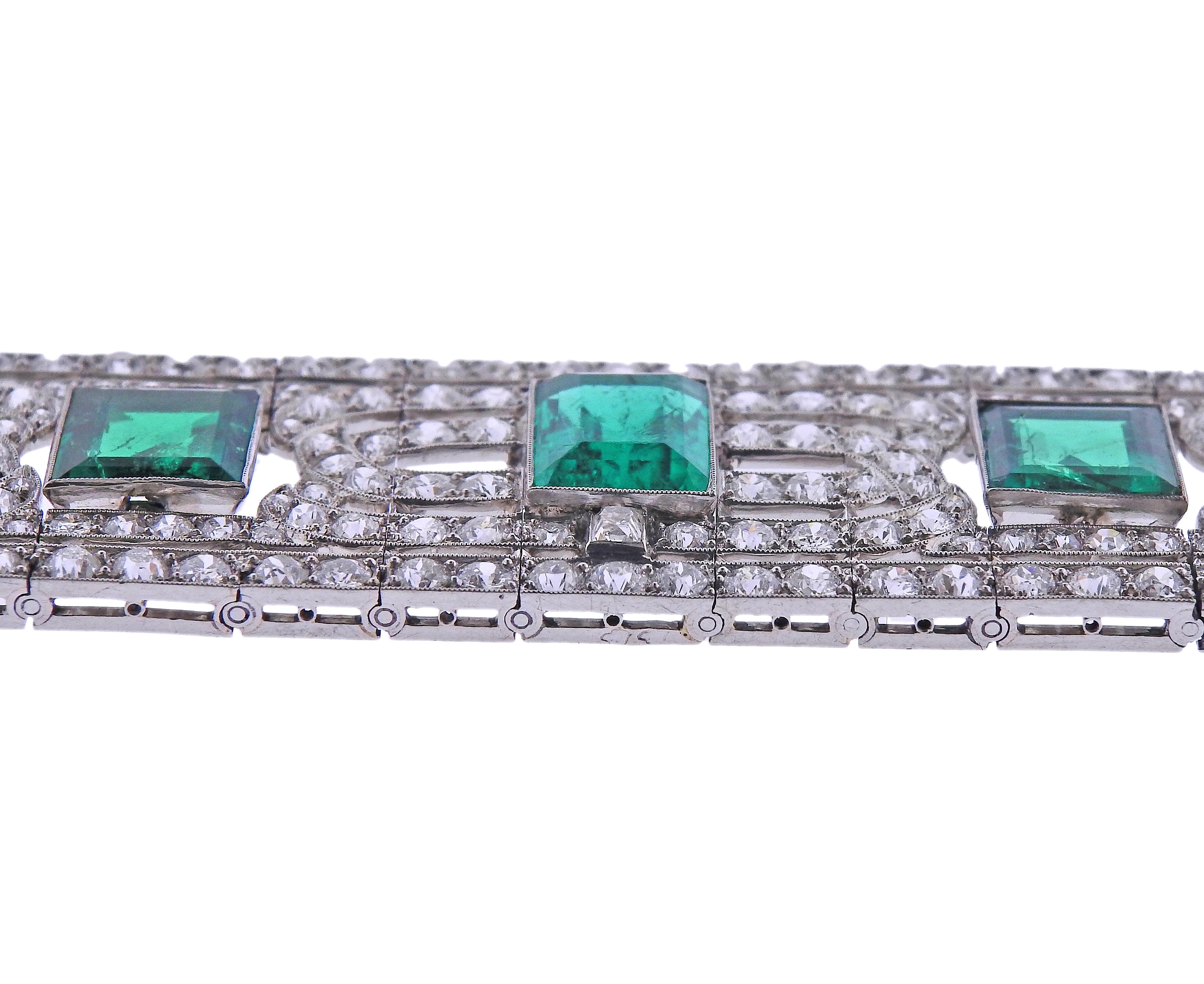 Emerald Cut Important Certified Colombian Emerald Diamond Platinum Bracelet For Sale