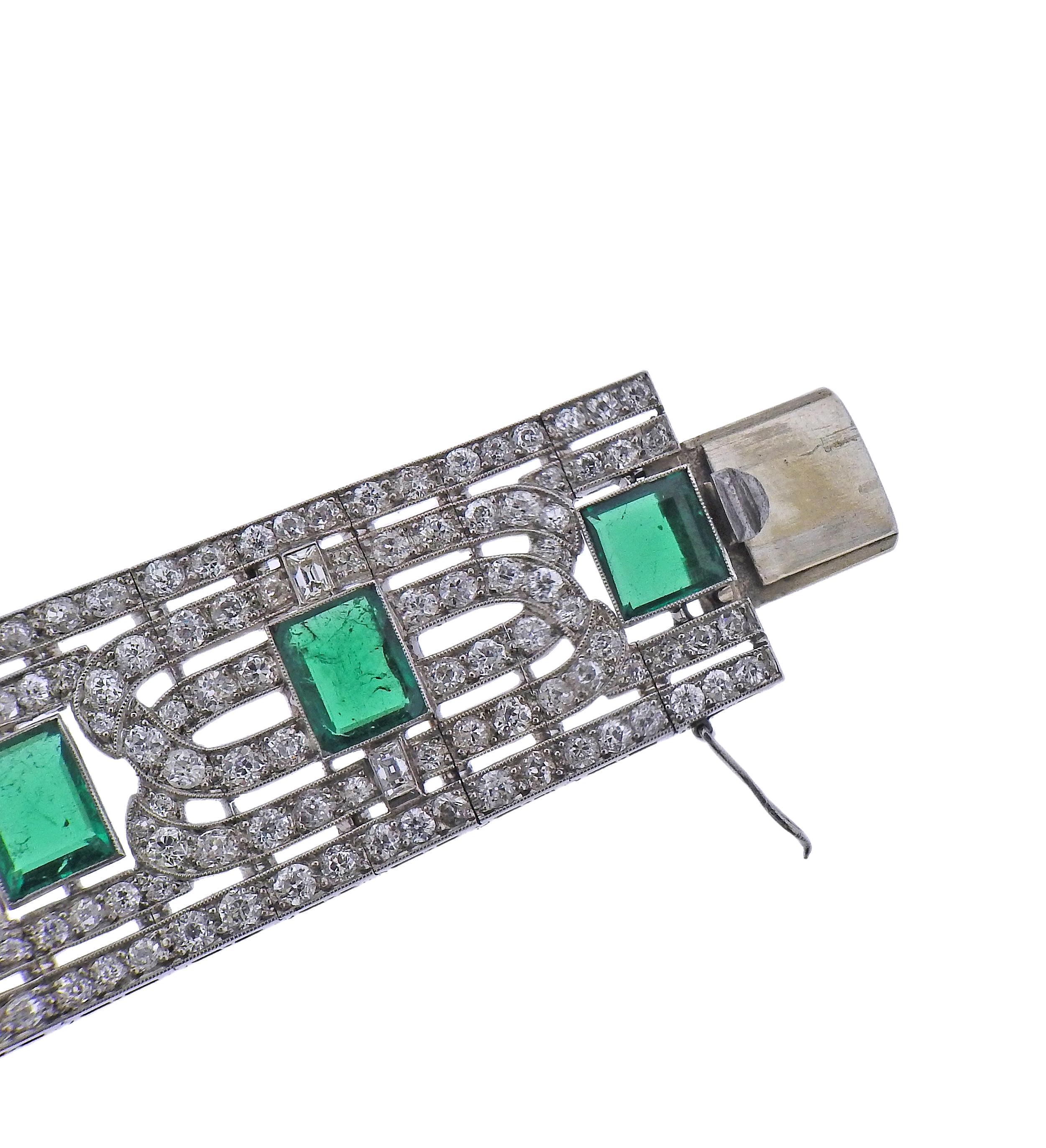Platinarmband, zertifiziertes kolumbianisches Smaragd-Diamant Damen im Angebot