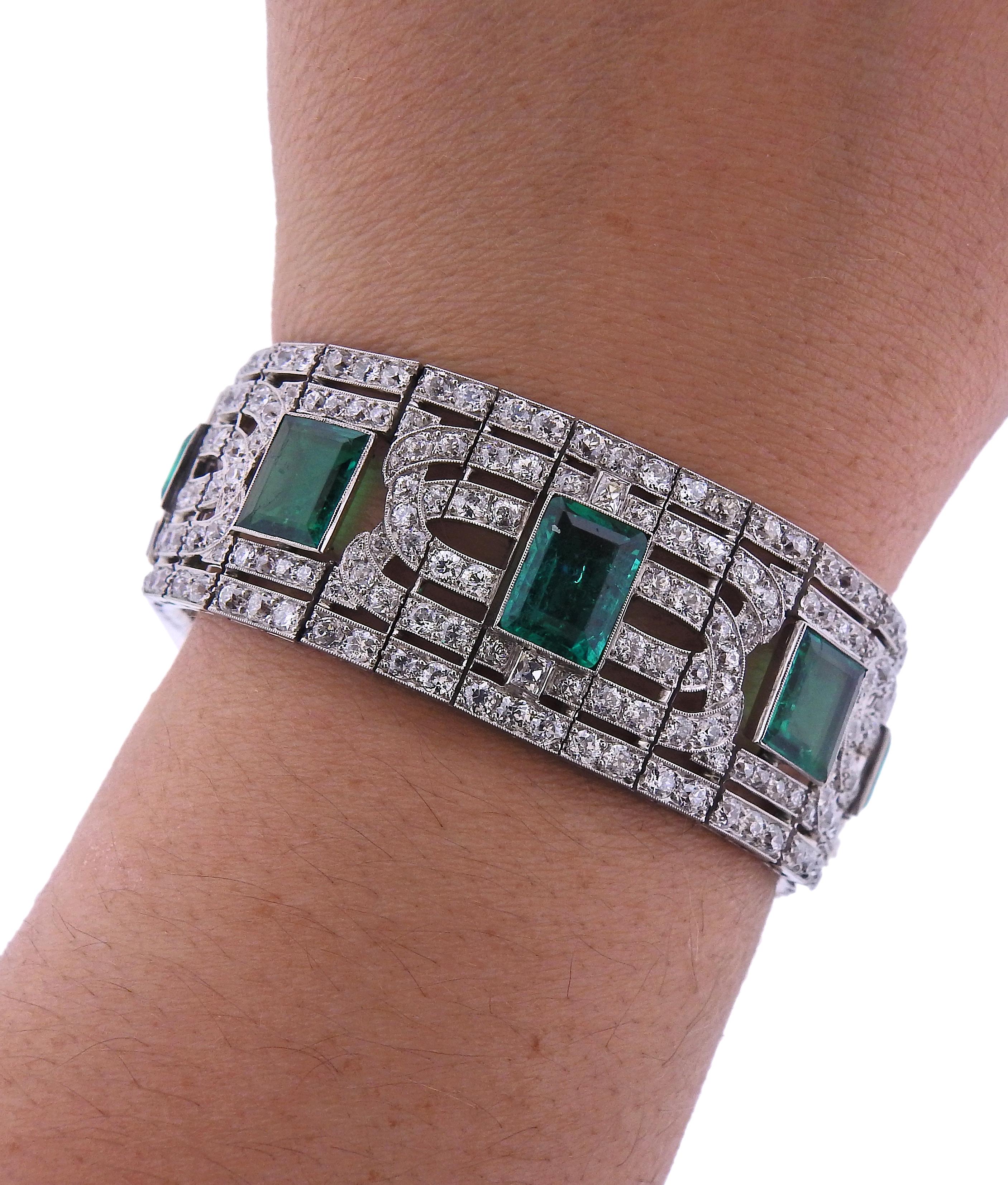 Important Certified Colombian Emerald Diamond Platinum Bracelet For Sale 1