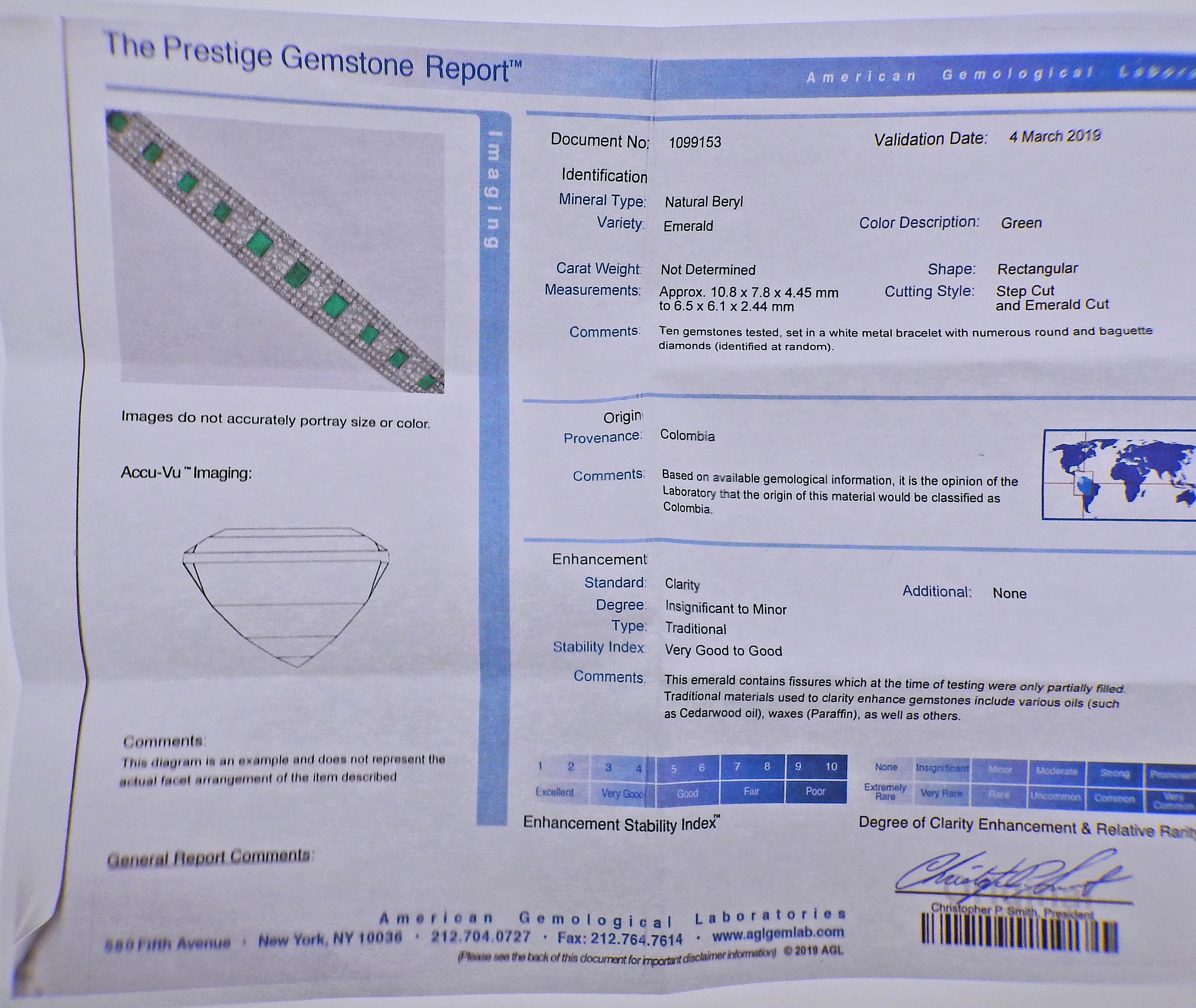 Important Certified Colombian Emerald Diamond Platinum Bracelet For Sale 2
