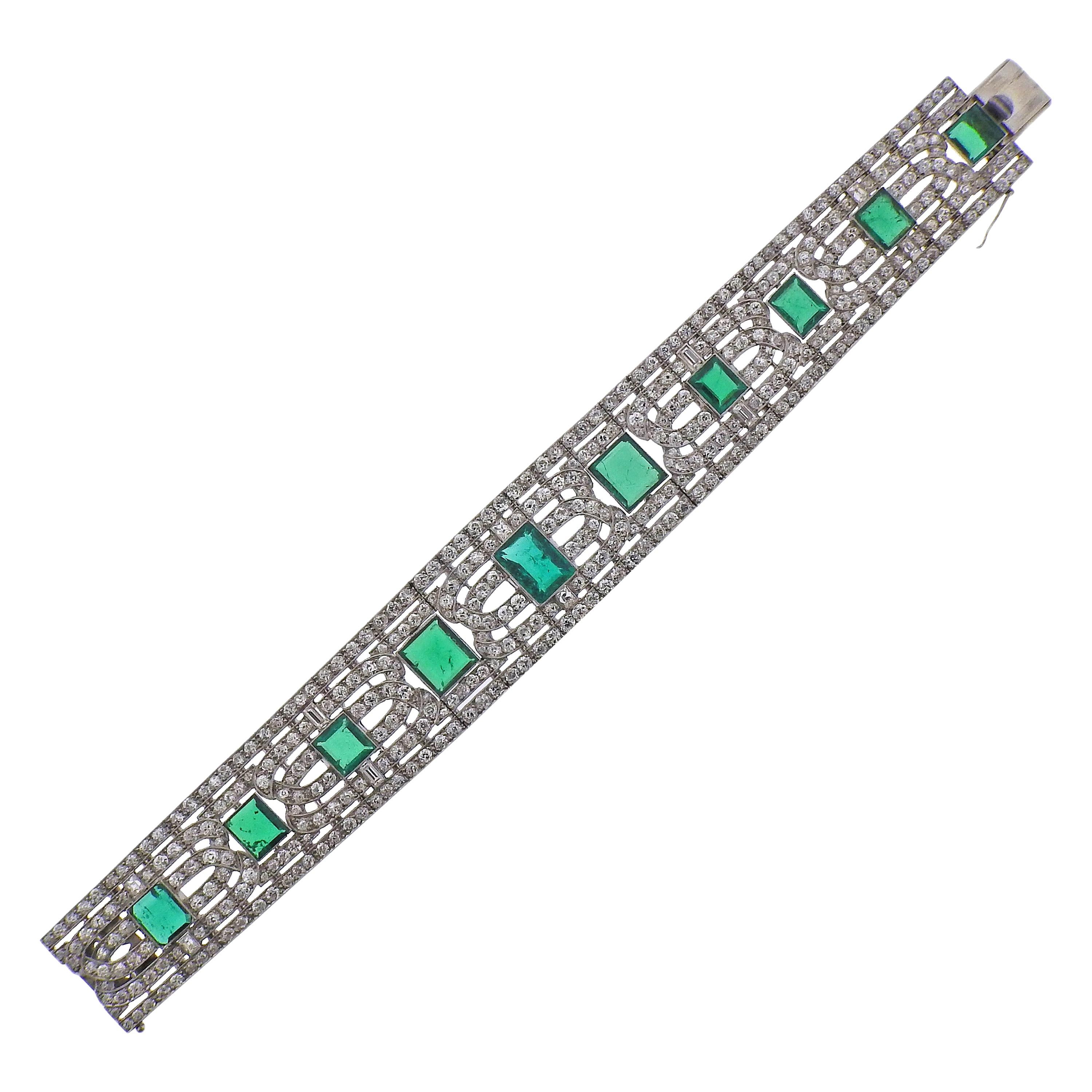 Important Certified Colombian Emerald Diamond Platinum Bracelet For Sale