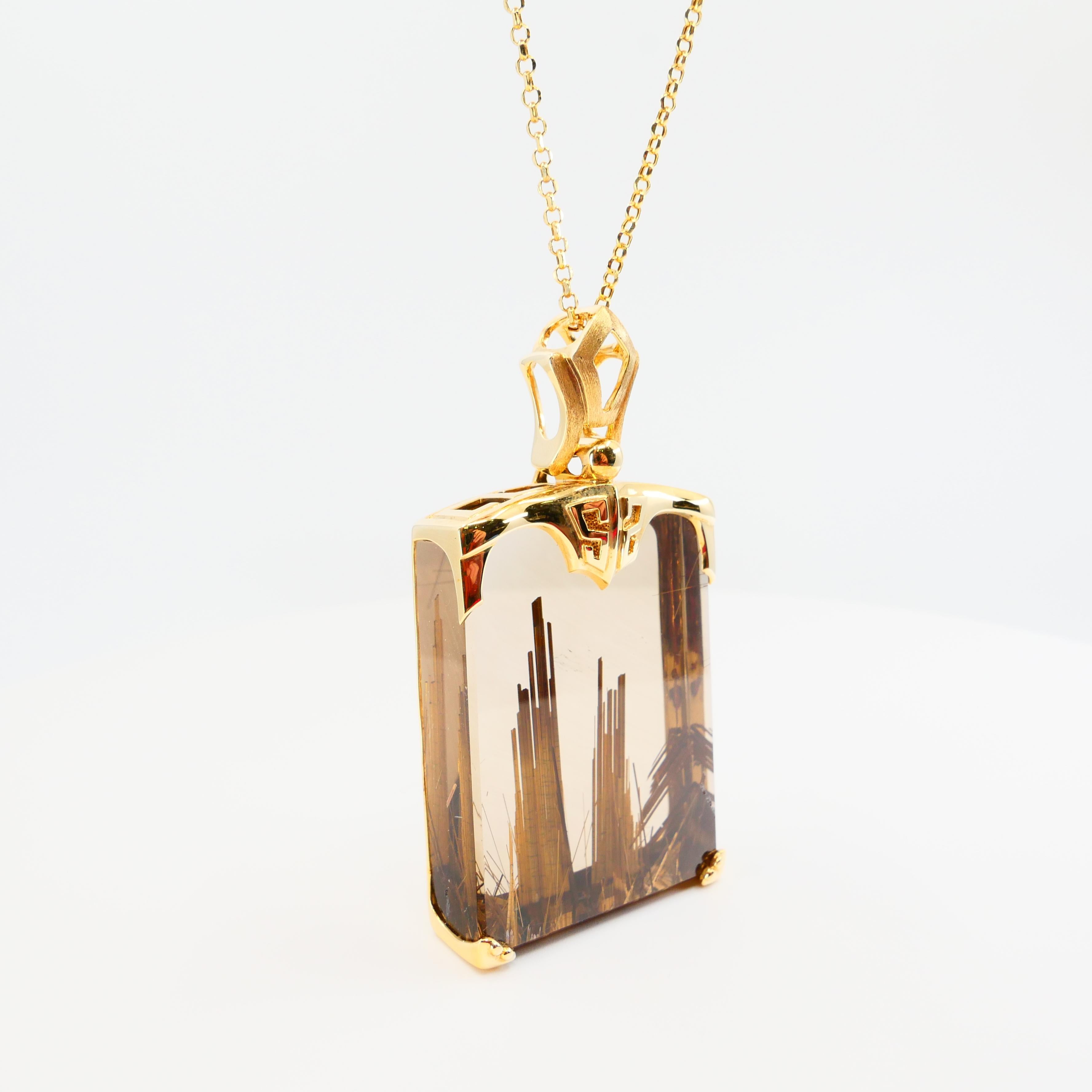 Important Certified Golden Rutile Quartz Pendant Necklace, Statement Piece For Sale 3