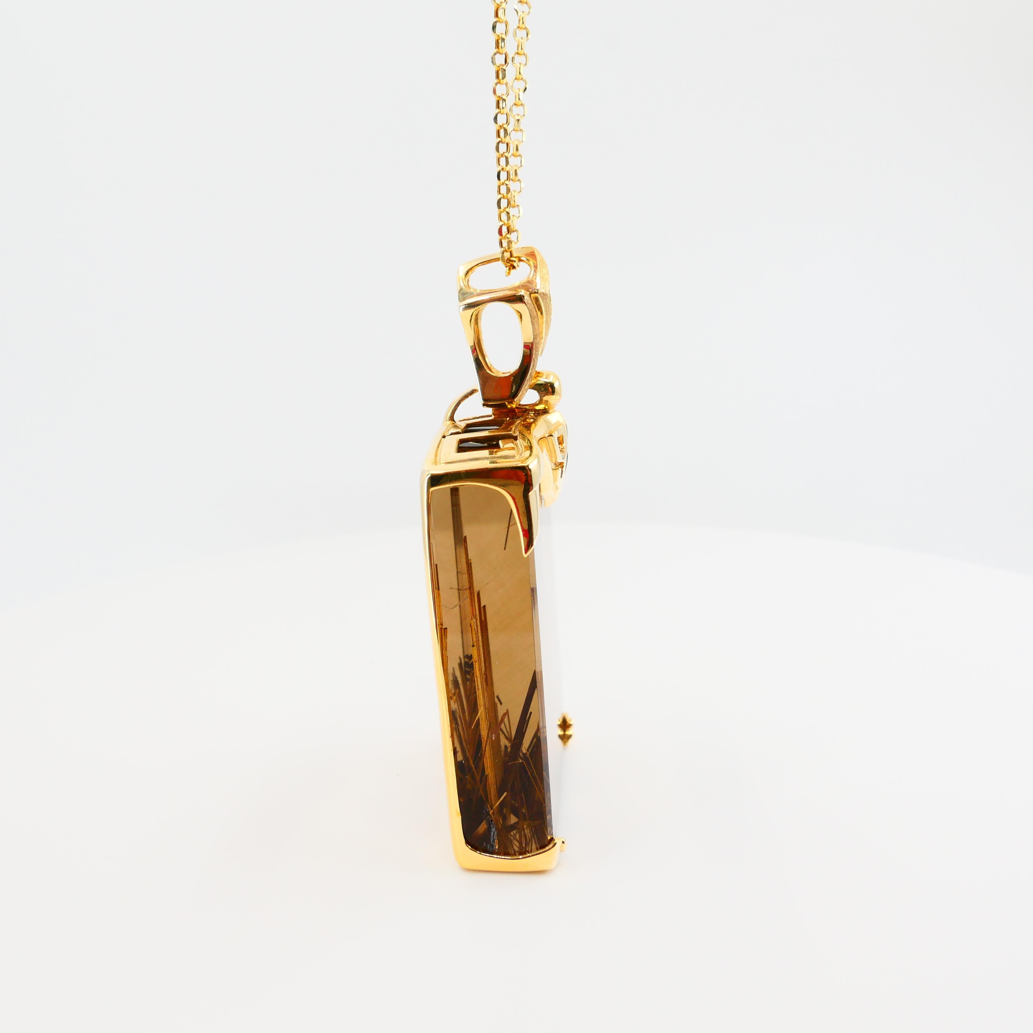 Important Certified Golden Rutile Quartz Pendant Necklace, Statement Piece For Sale 7