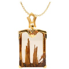 Important collier pendentif en quartz rutile doré certifié, pièce d'exception