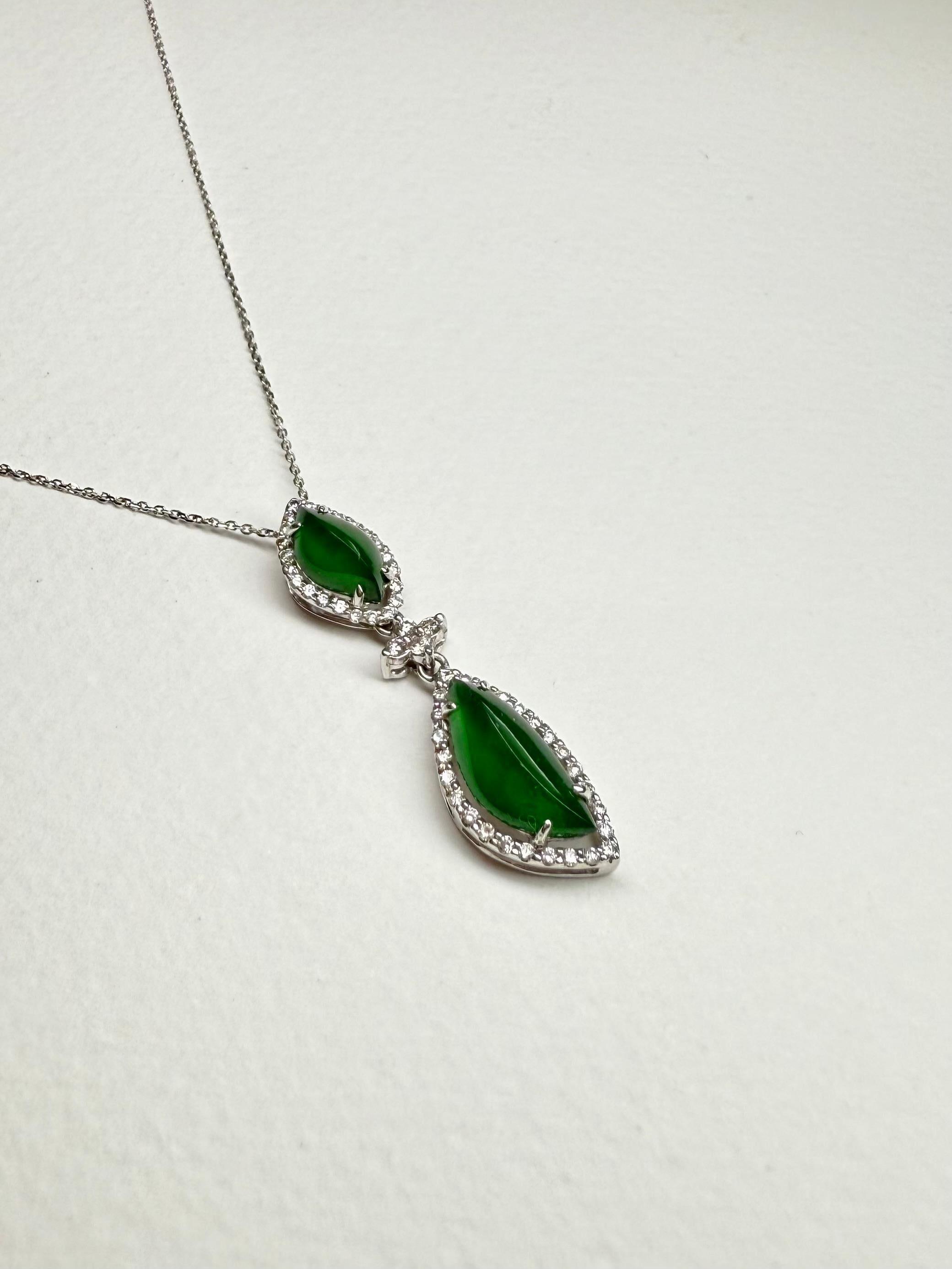 Important Certified Imperial Green Jade & Diamond Pendant Necklace. Super Glow! For Sale 5