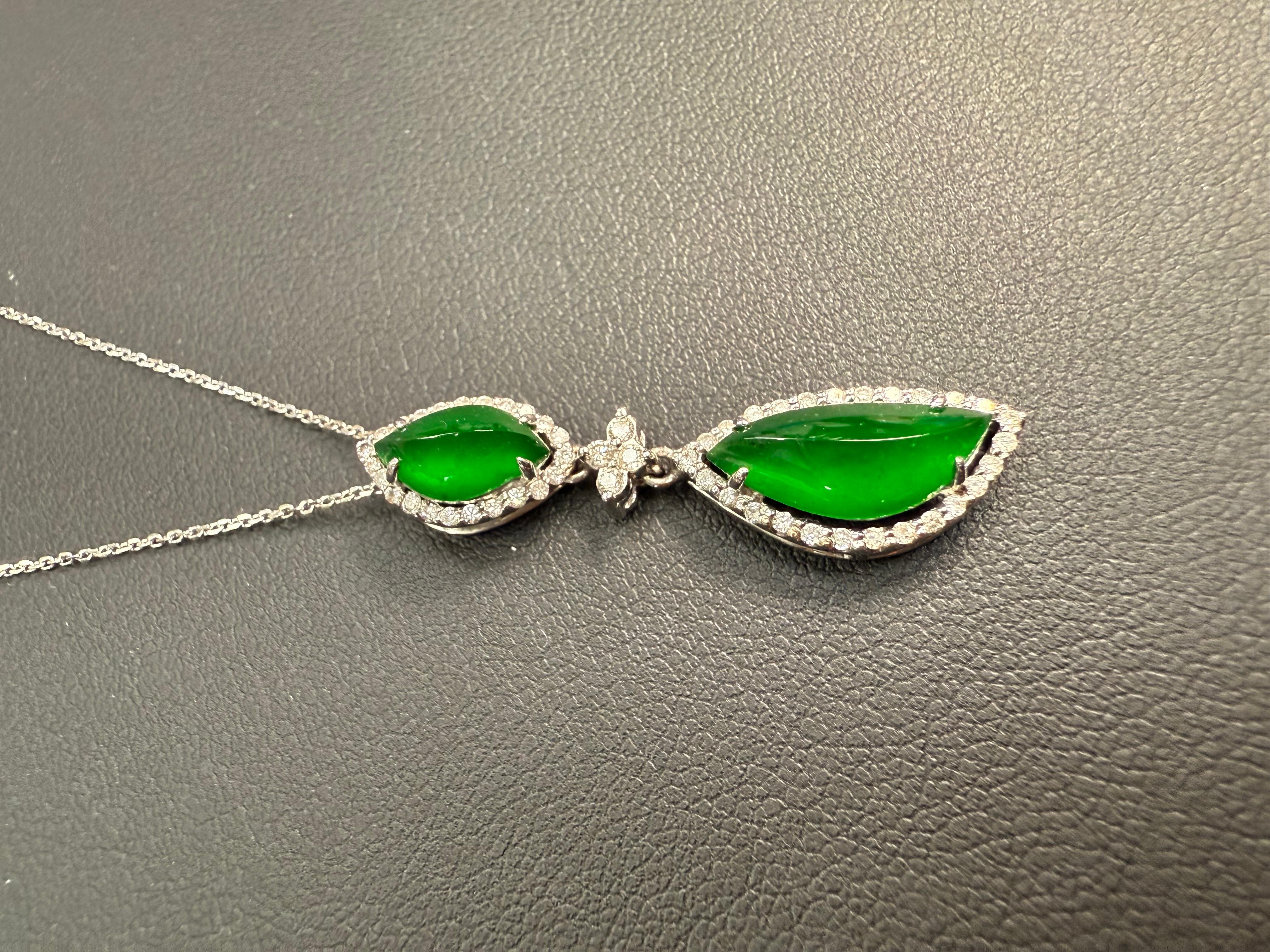 Important Certified Imperial Green Jade & Diamond Pendant Necklace. Super Glow! For Sale 9