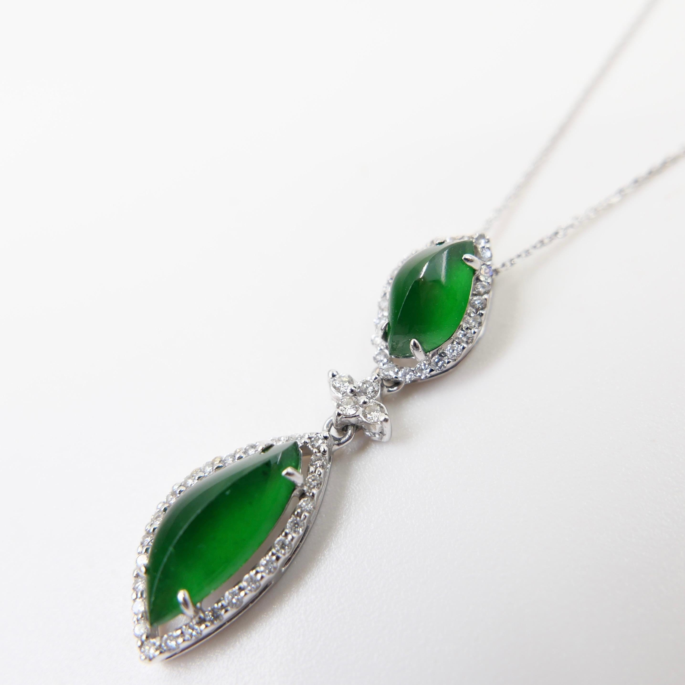 Important Certified Imperial Green Jade & Diamond Pendant Necklace. Super Glow! For Sale 11