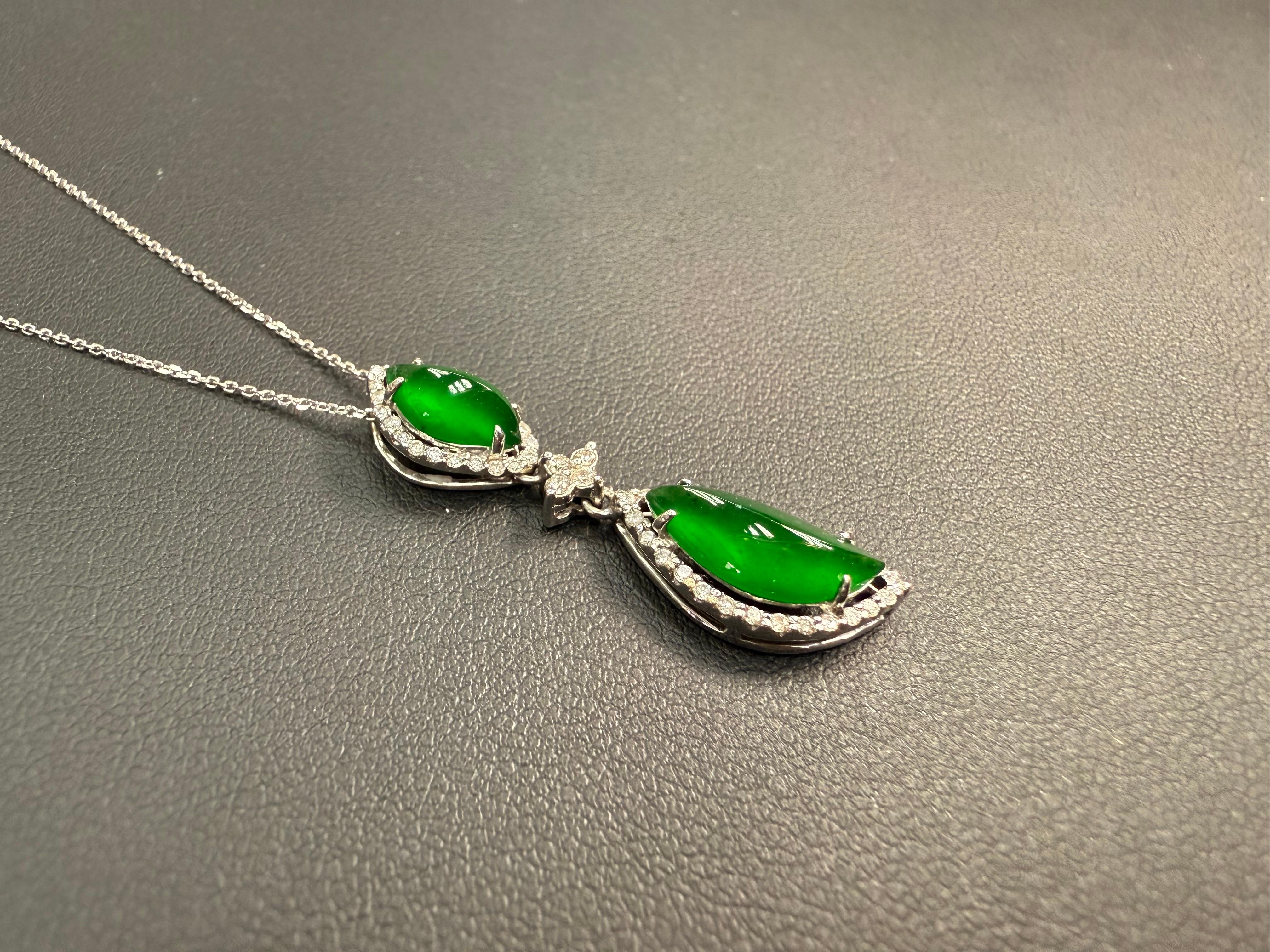 Important Certified Imperial Green Jade & Diamond Pendant Necklace. Super Glow! For Sale 12