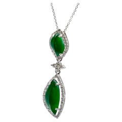 Important Certified Imperial Green Jade & Diamond Pendant Necklace. Super Glow!