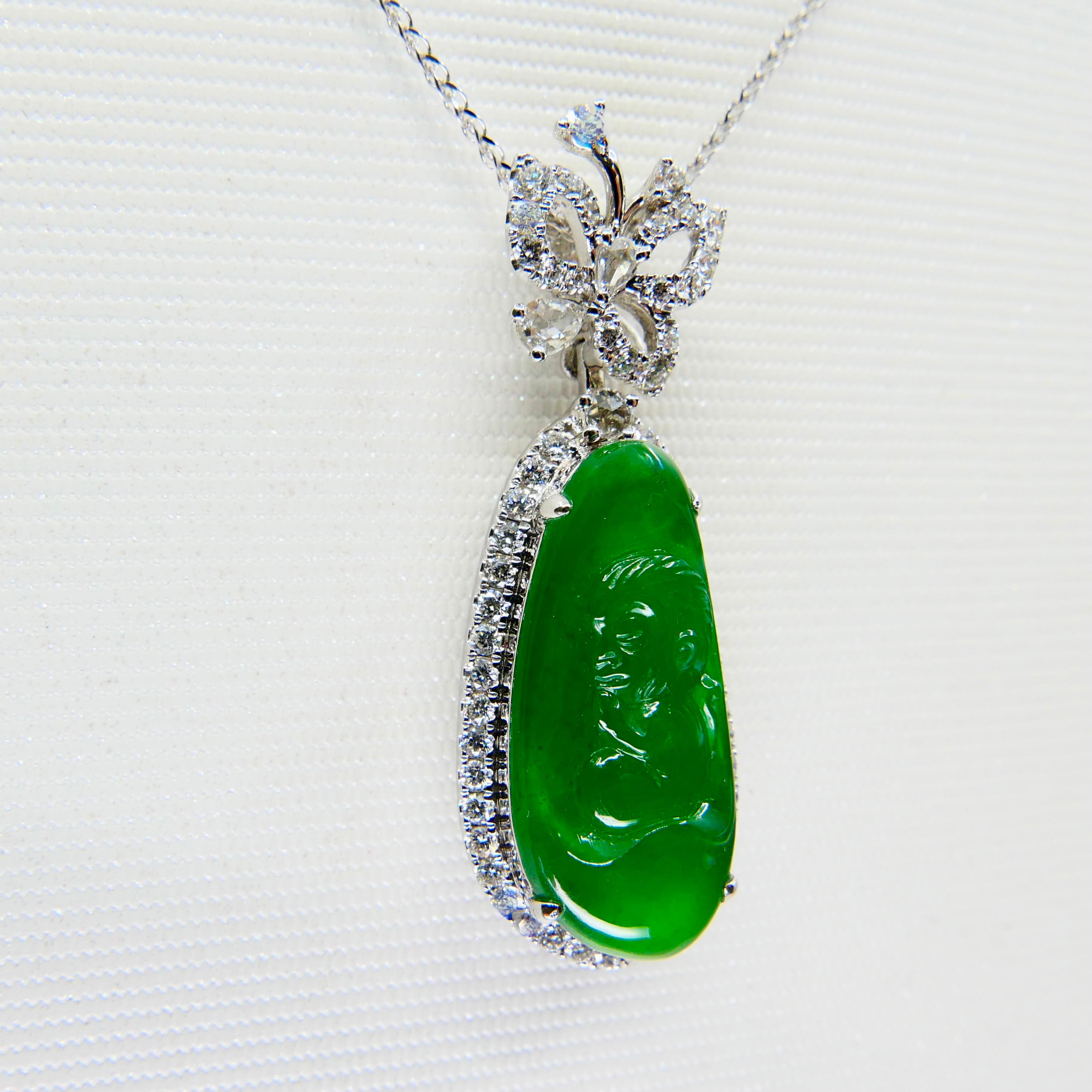 Important collier pendentif de singe et diamants en jade vert impérial certifié en vente 10