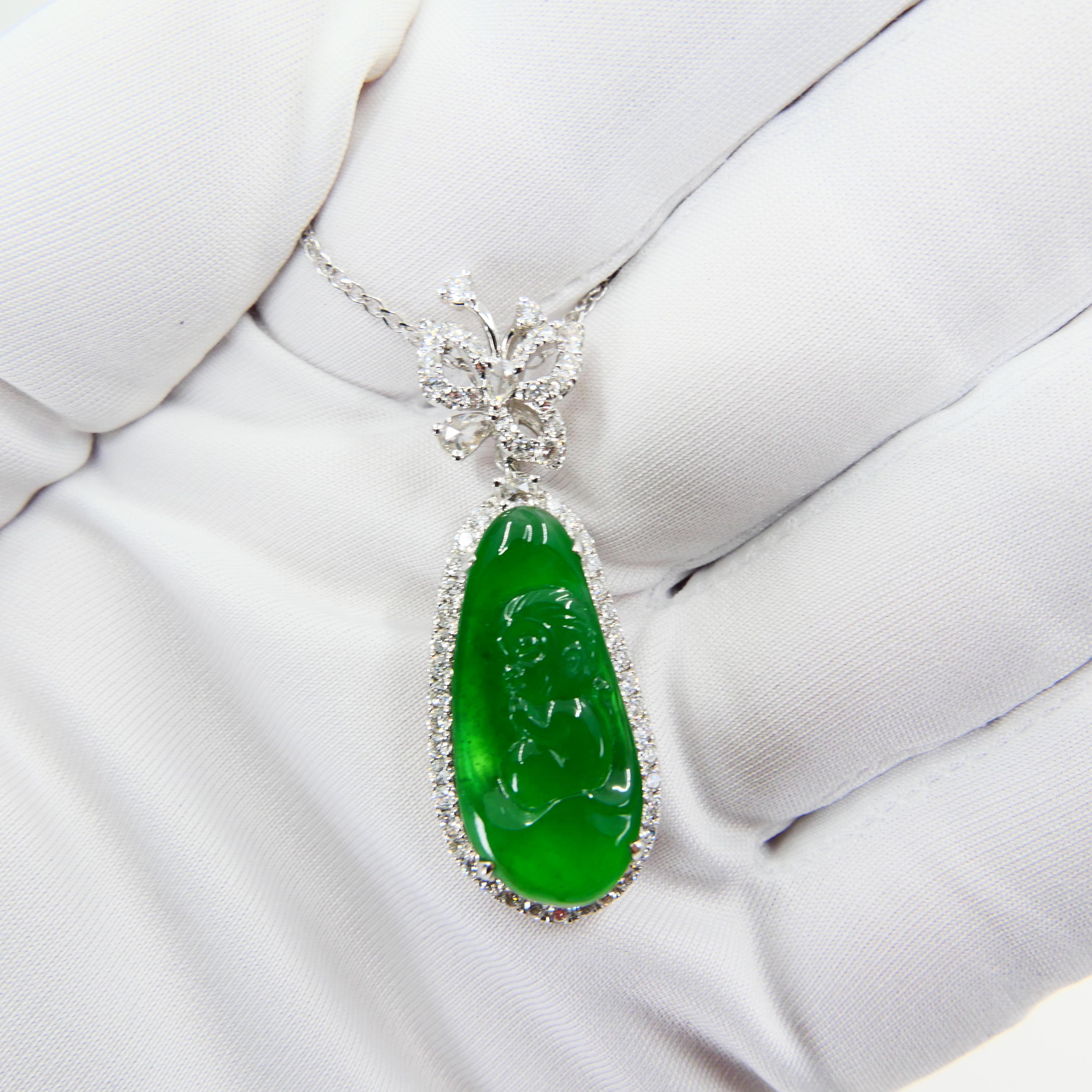 Important collier pendentif de singe et diamants en jade vert impérial certifié Neuf - En vente à Hong Kong, HK