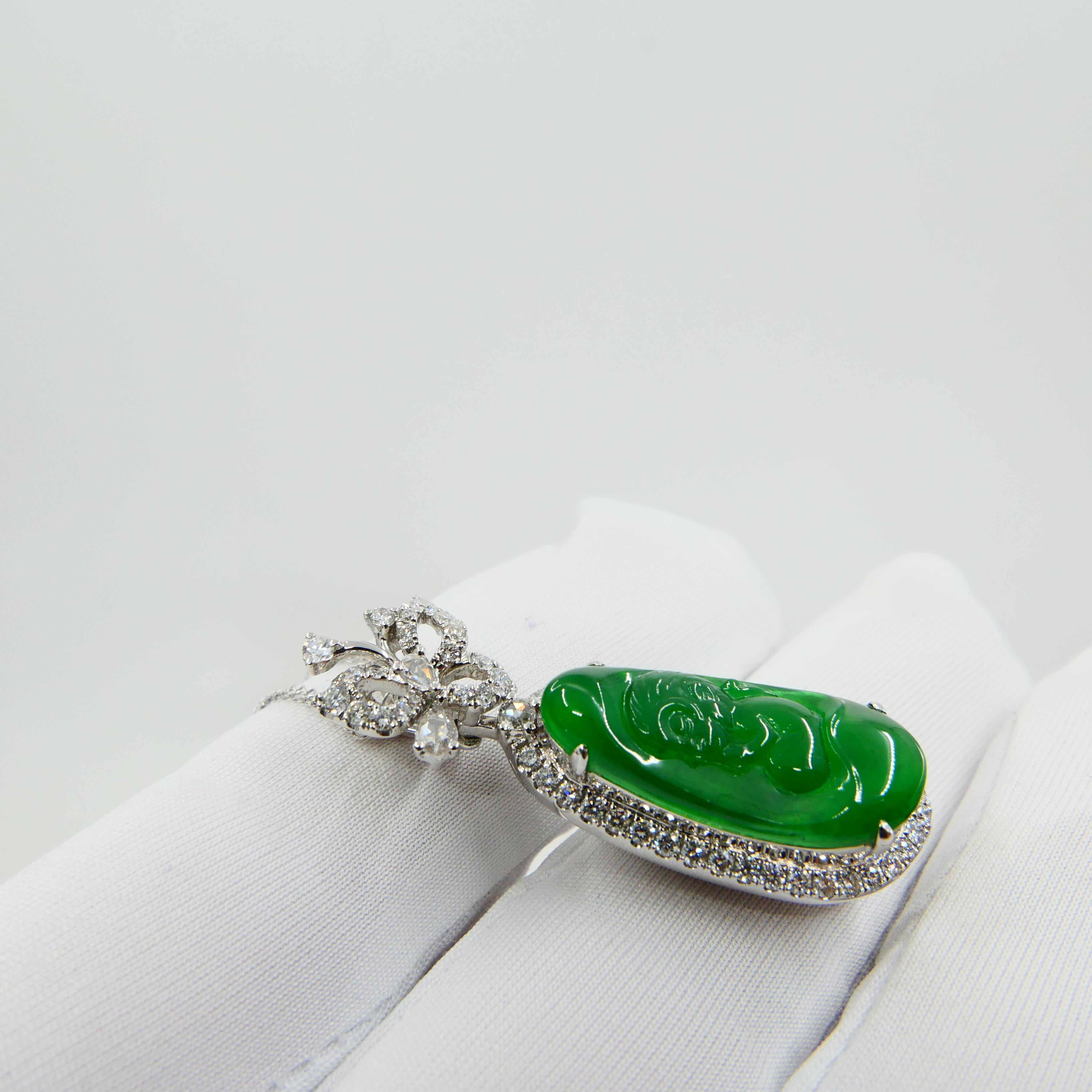 Important collier pendentif de singe et diamants en jade vert impérial certifié en vente 3
