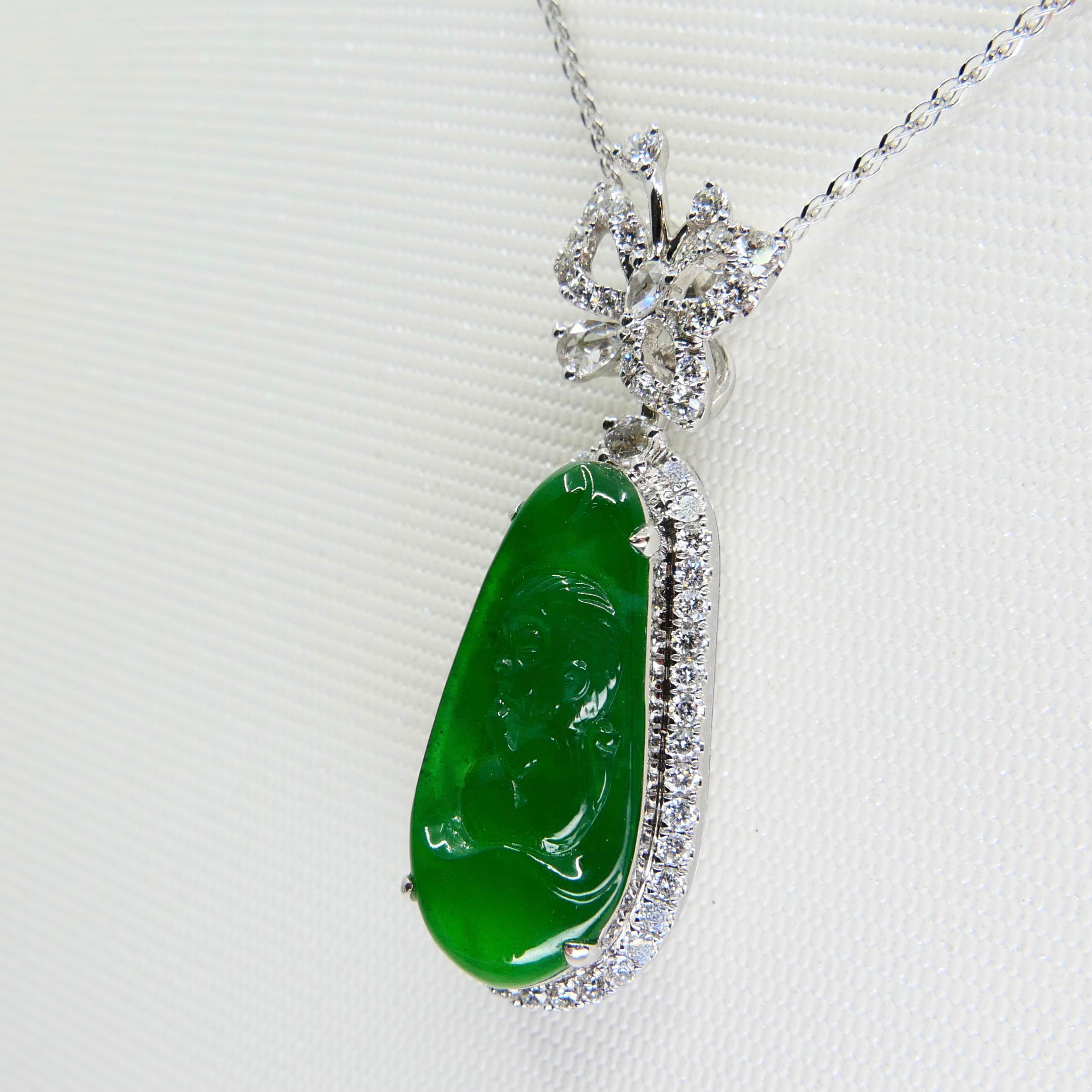 Important collier pendentif de singe et diamants en jade vert impérial certifié en vente 6