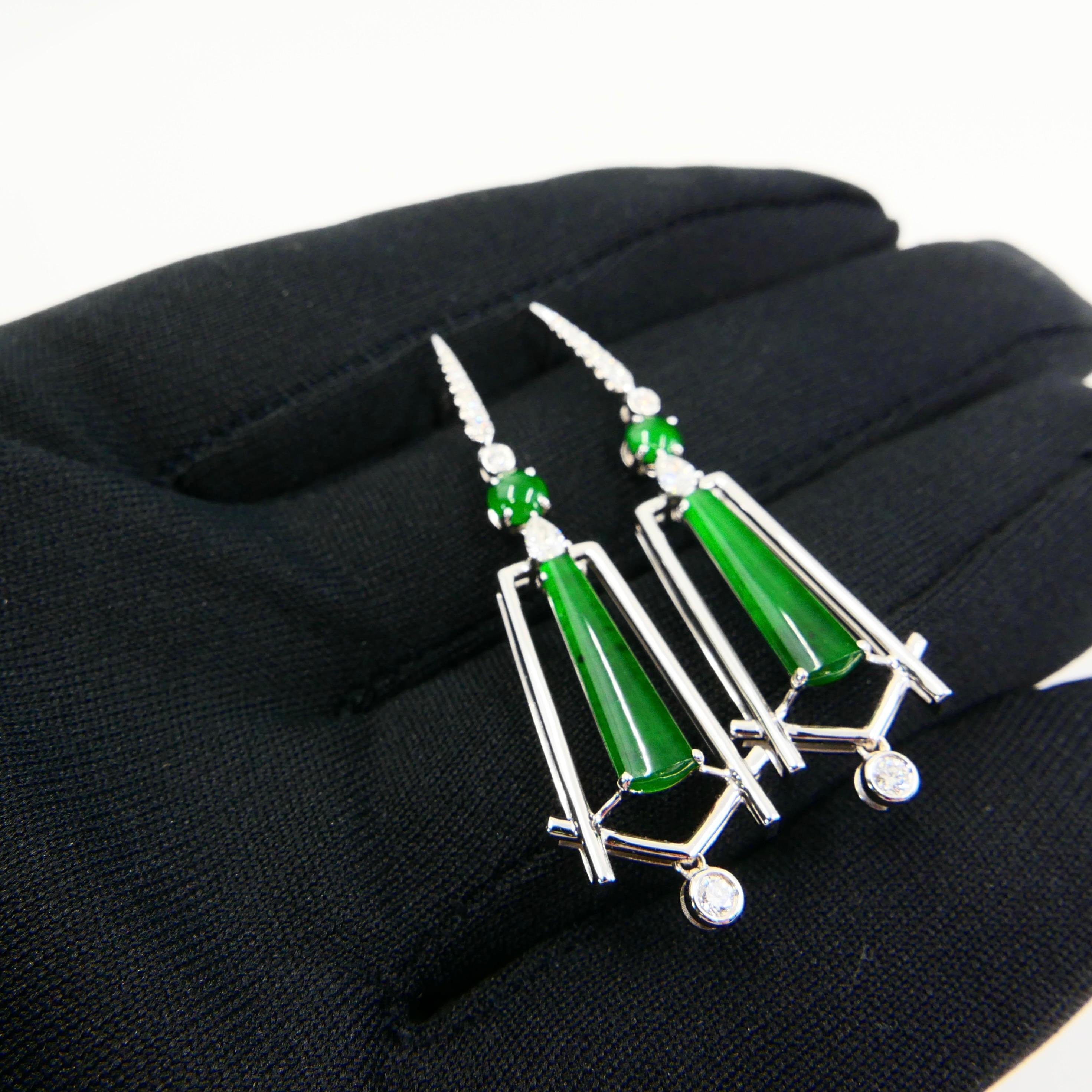Important Certified Imperial Jade and Diamond Earrings, Best Imperial Green For Sale 3