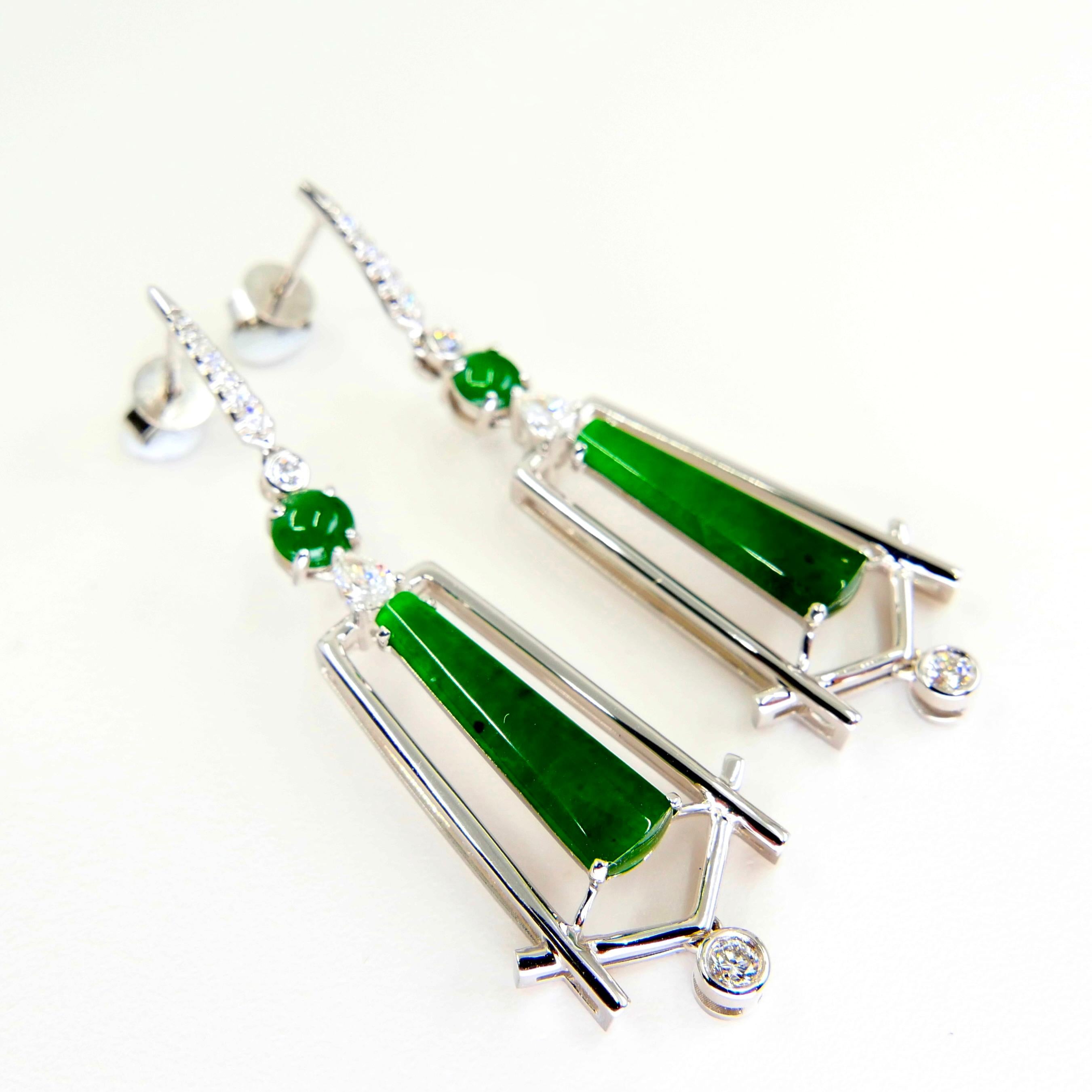 Important Certified Imperial Jade and Diamond Earrings, Best Imperial Green For Sale 4