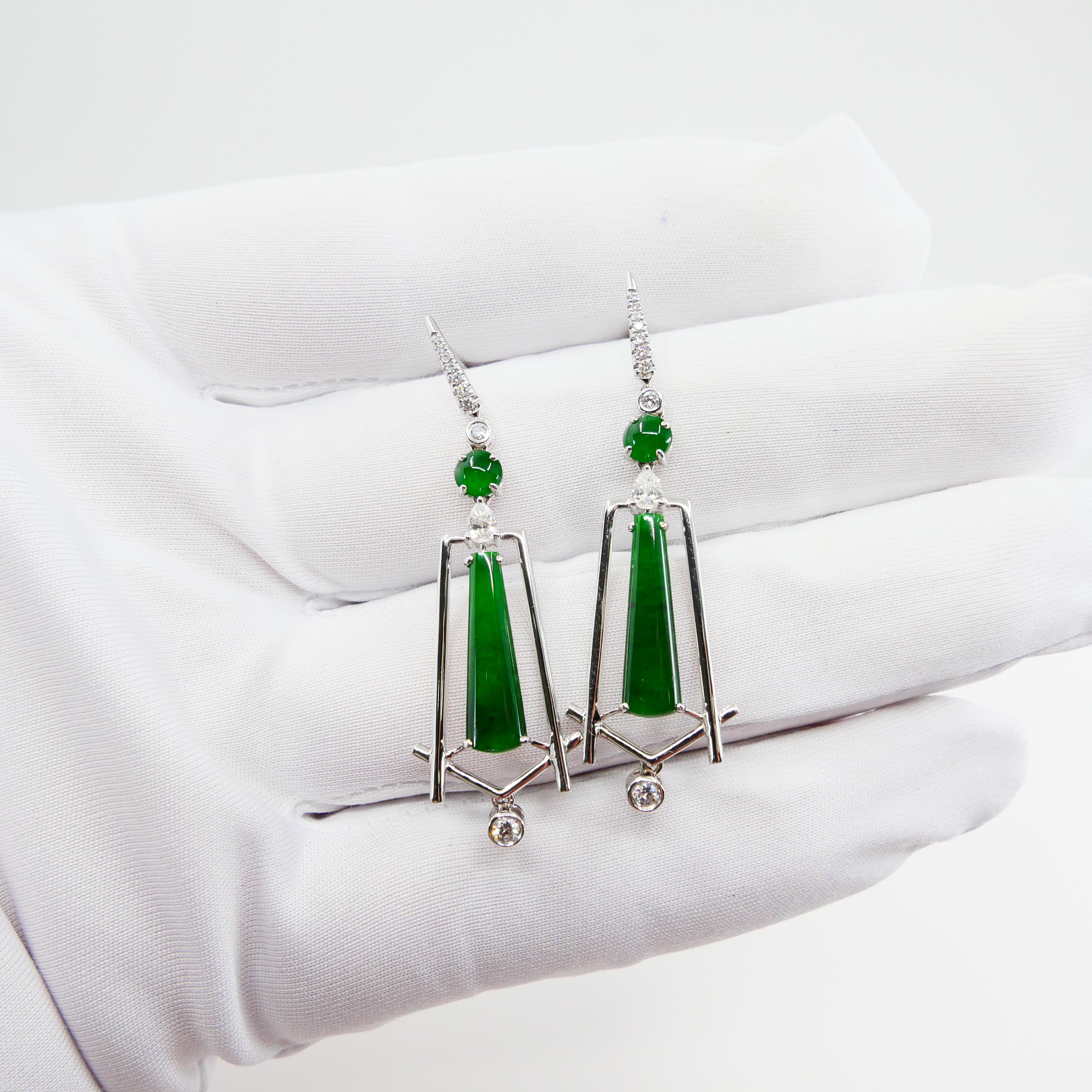 Important Certified Imperial Jade and Diamond Earrings, Best Imperial Green For Sale 5
