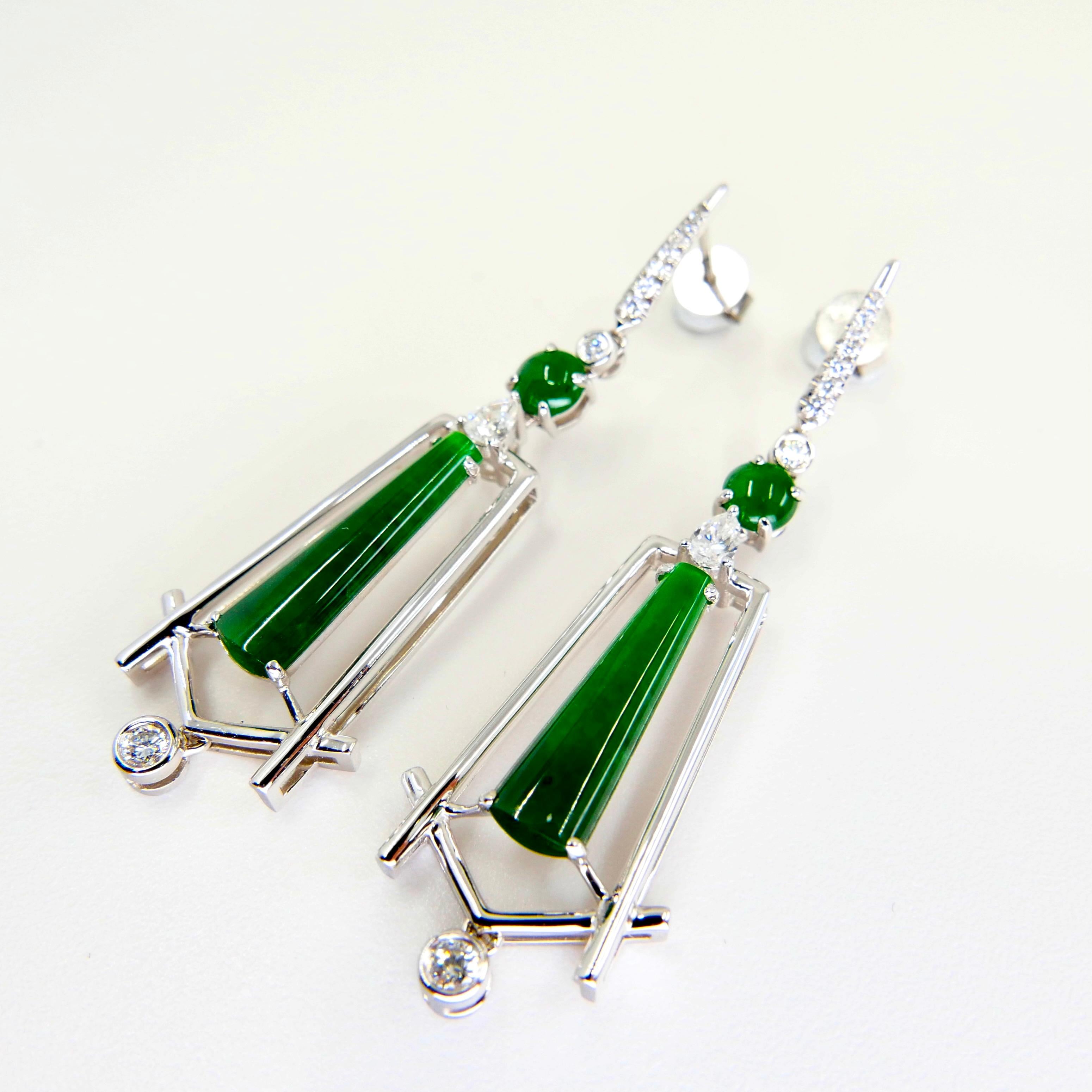 Important Certified Imperial Jade and Diamond Earrings, Best Imperial Green For Sale 6