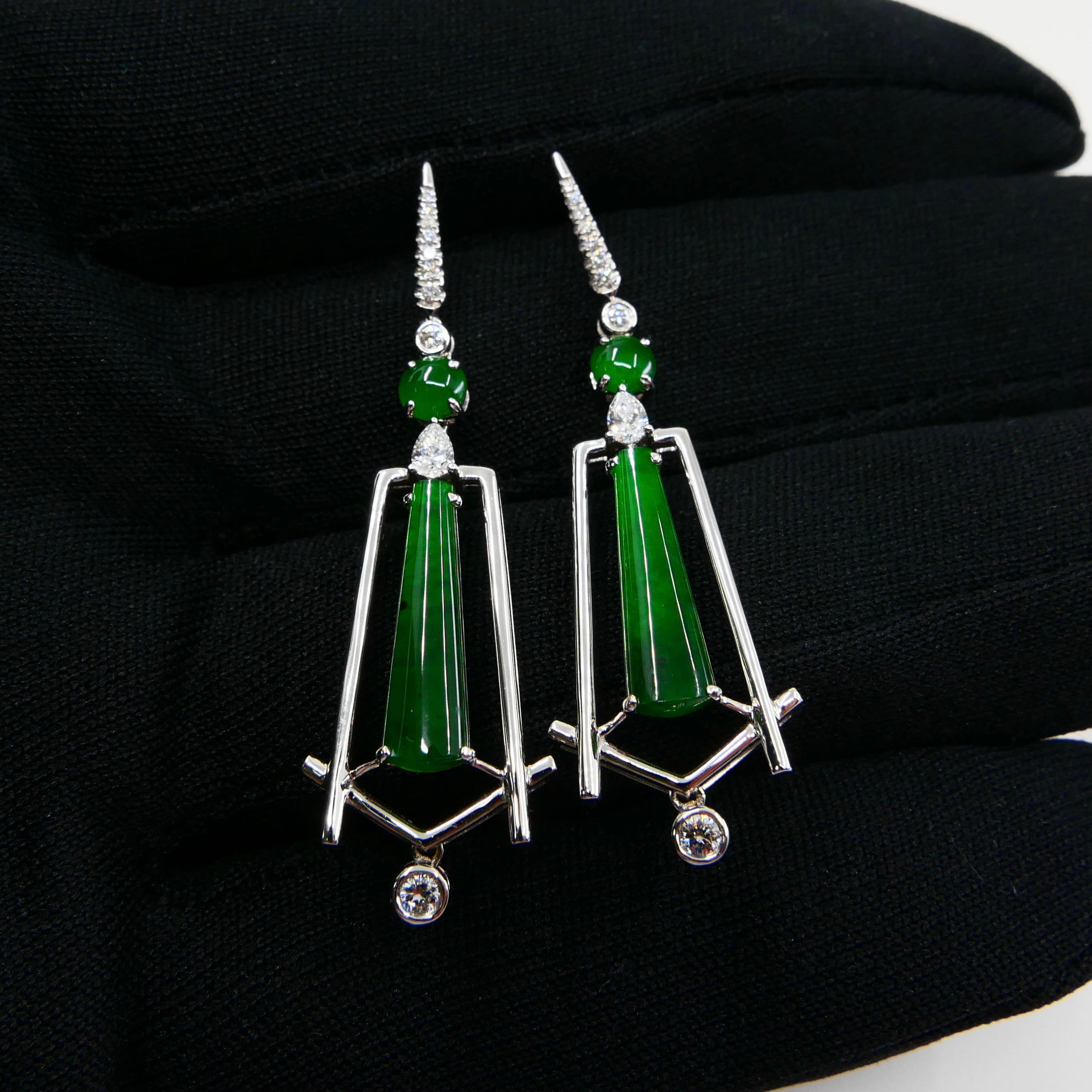 Important Certified Imperial Jade and Diamond Earrings, Best Imperial Green For Sale 10